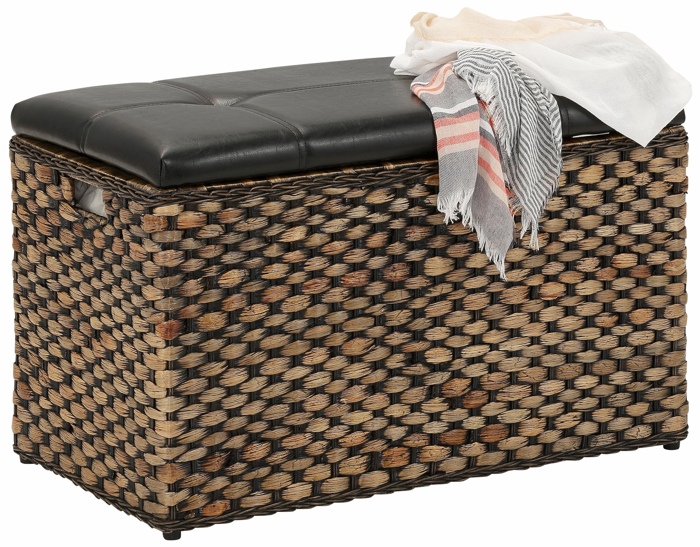 Home affaire Sitztruhe »Wittfield«, aus geflochtenem Rattan, mit Stoffeinsatz im Innenfach, Breite 75 cm