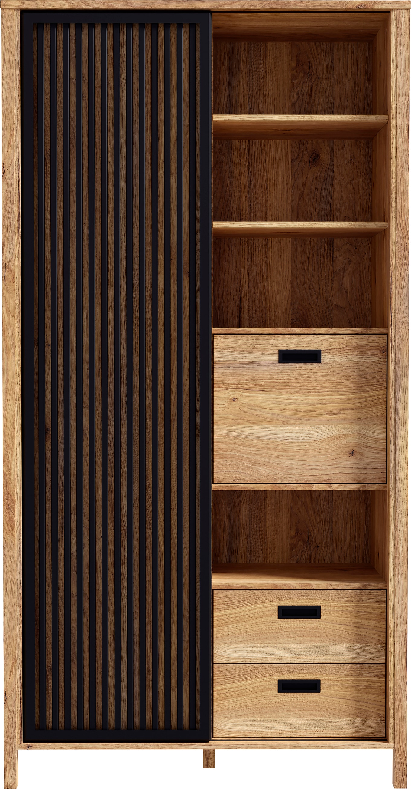 FORTE Highboard "Jytana", Höhe 200,3 cm, Schiebetüre mit Lamellenoptik, Mau günstig online kaufen