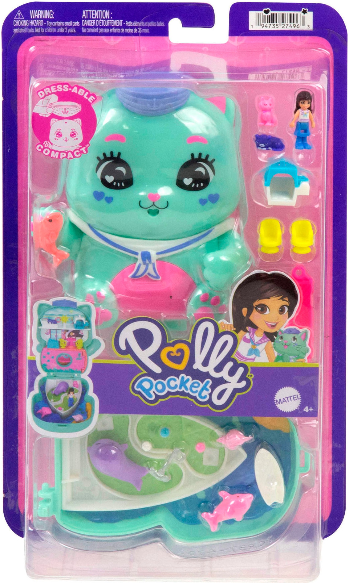 Polly Pocket Spielwelt »Matrosenkatze-Schatulle«, (Set, 12 tlg.), mit 1 Puppe, 2 kleinen Kätzchen und Zubehör