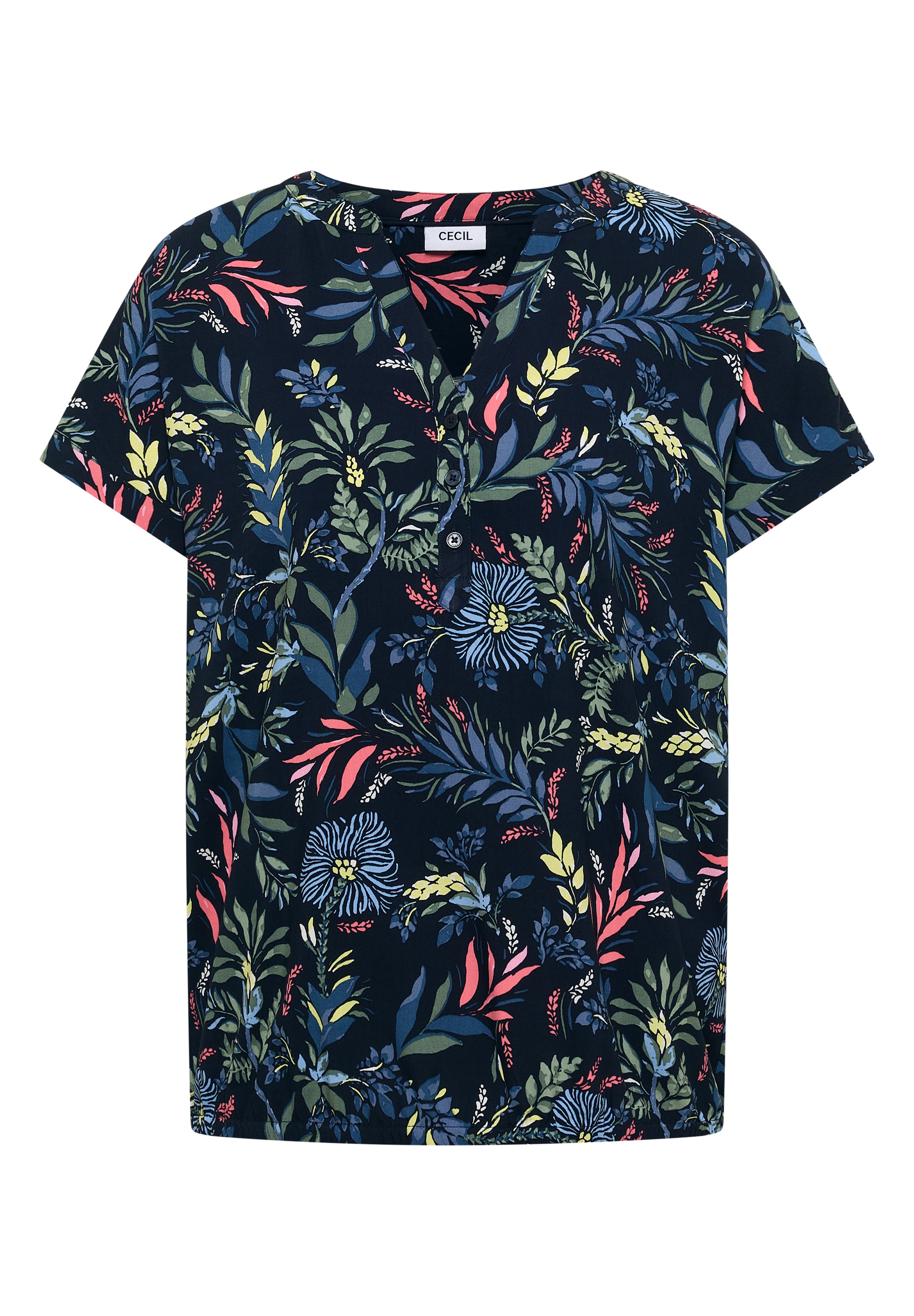 Cecil Kurzarmbluse mit geschlitztem Rundhalsausschnitt