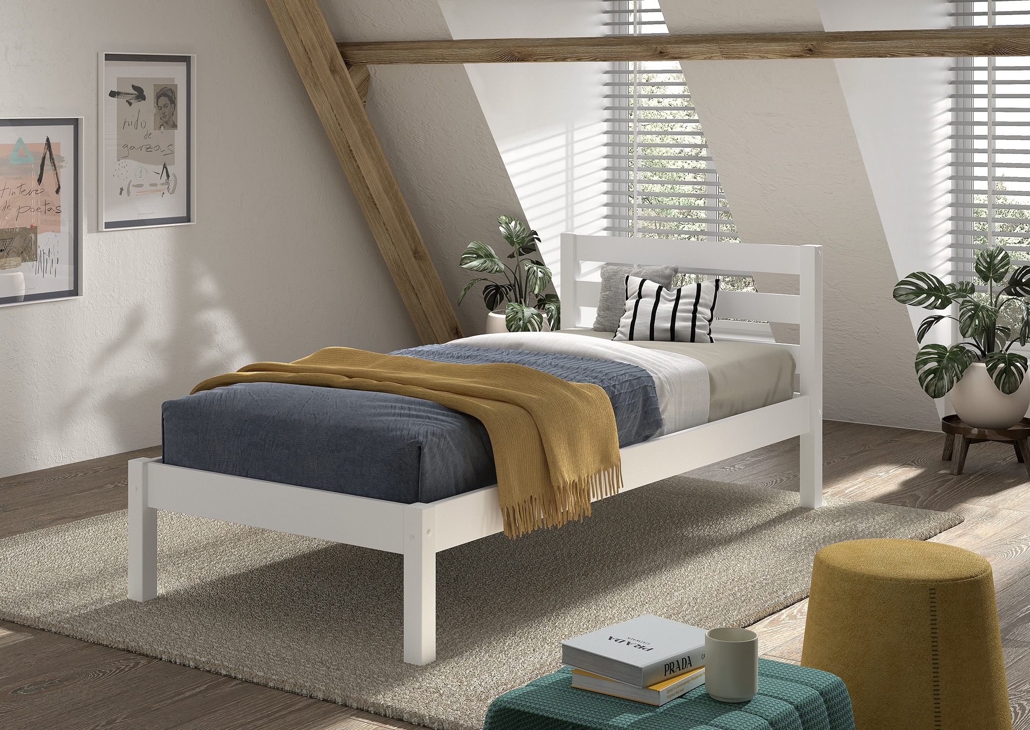 Lit Enfant Scandinave "Pino" 90x200cm Blanc