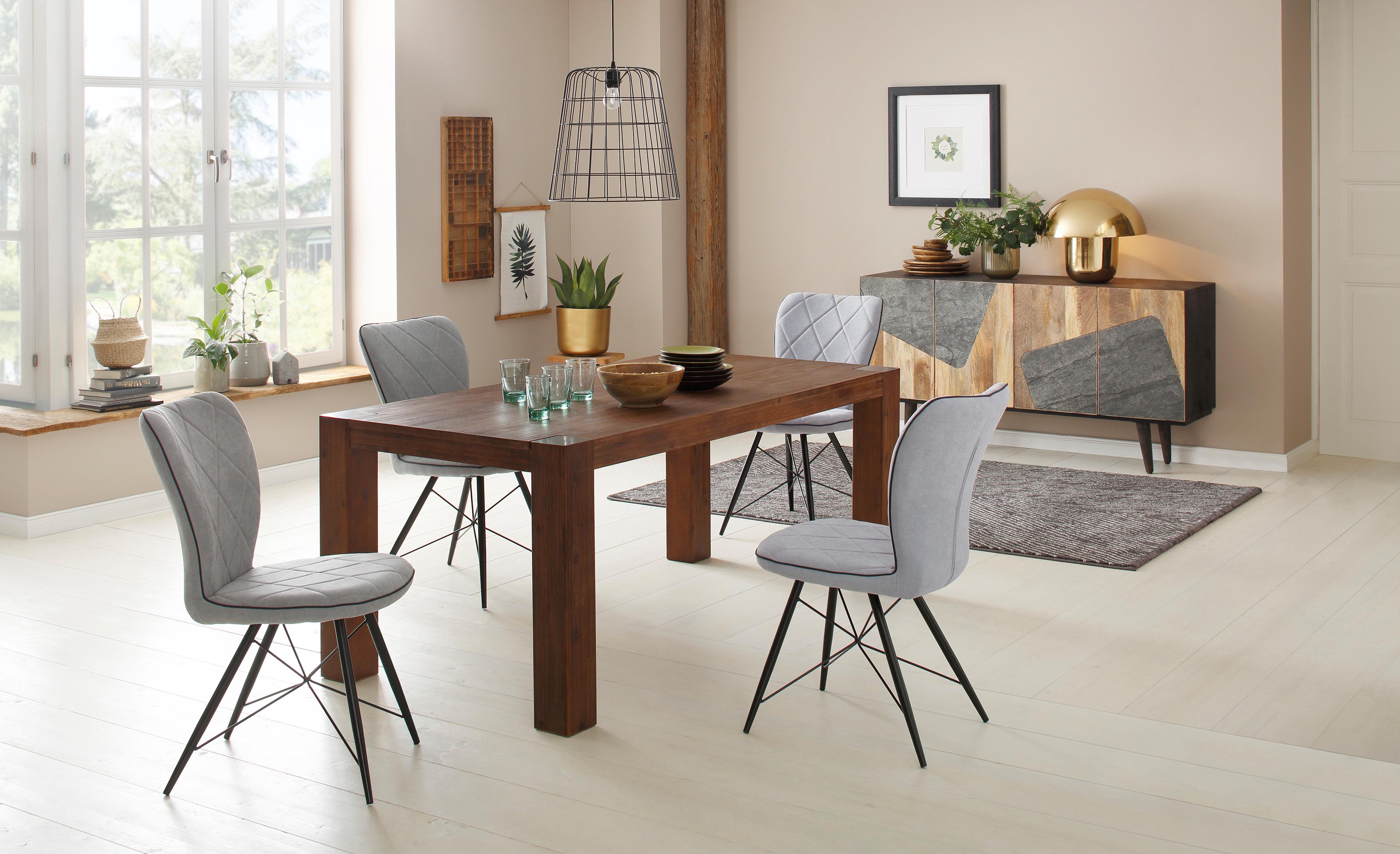 Home affaire Essgruppe Gimbi, (Set, 5 tlg.), bestehend aus 1 Esstisch aus massivem Holz und 4 Stühlen mit schönem Webstoff Bezug