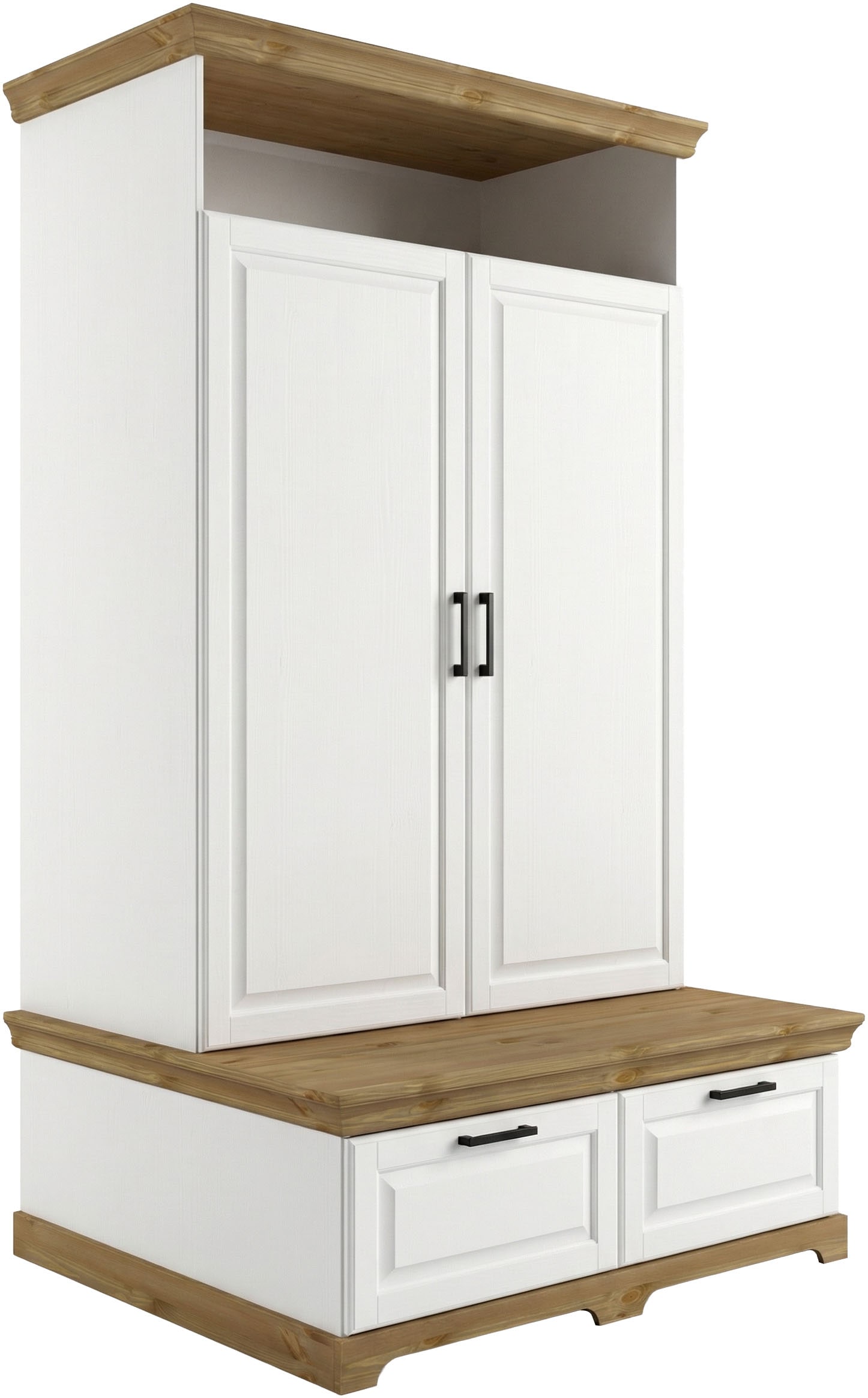 OTTO home Wäscheschrank »Rügen XXL– Landhaus-Charme mit maximalem Stauraum, zeitlos schön« B/H/T ca. 127/216/70 cm,  Integrierte Sitzbank + Schubladen: Stauraum für Schlafzimmer+Diele