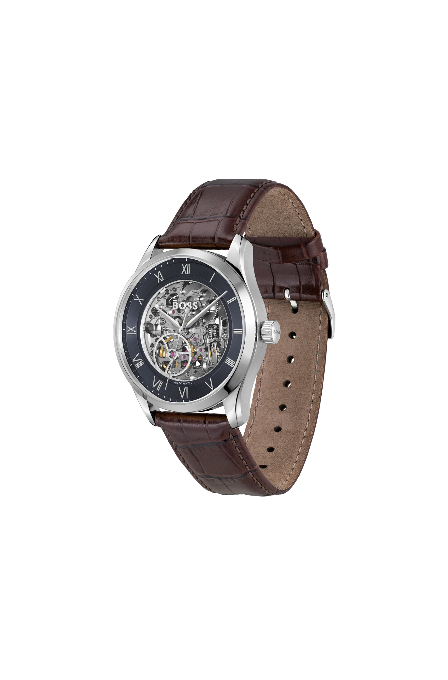 BOSS Automatikuhr »PRINCIPLE SKELETON« Armbanduhr, Herrenuhr, Mechanische Uhr, Lederarmband, analog