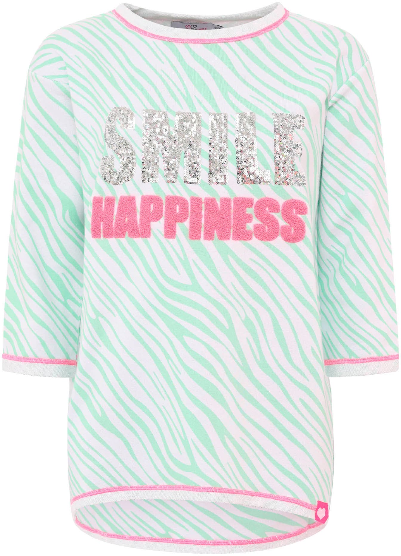 Zwillingsherz Langarmshirt ""SMILE Happiness"", mit Zebramuster und Frontmo günstig online kaufen