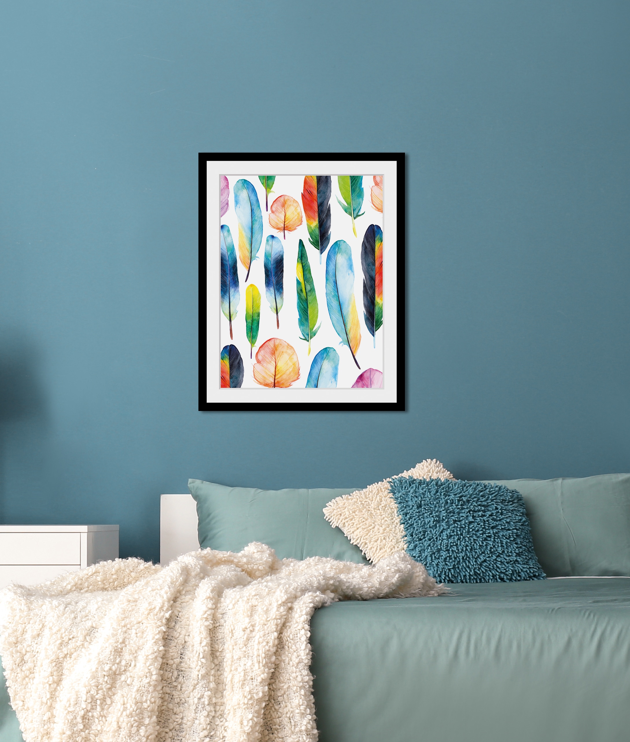 queence Bild »Agathe«, Federn-Kunst, HD Premium Poster-Druck inkl. Holzrahmen