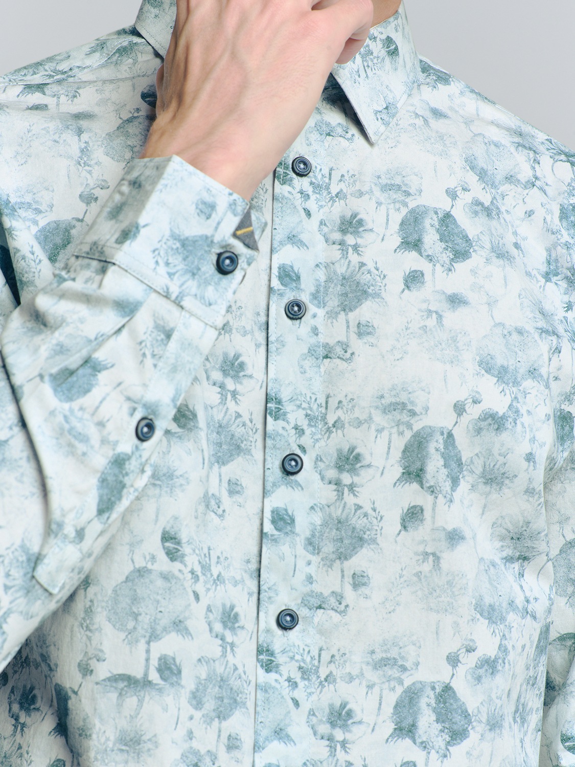 NO EXCESS Langarmhemd »No Excess Stretchhemd mit Print Shirt Stretch Allover Printed«