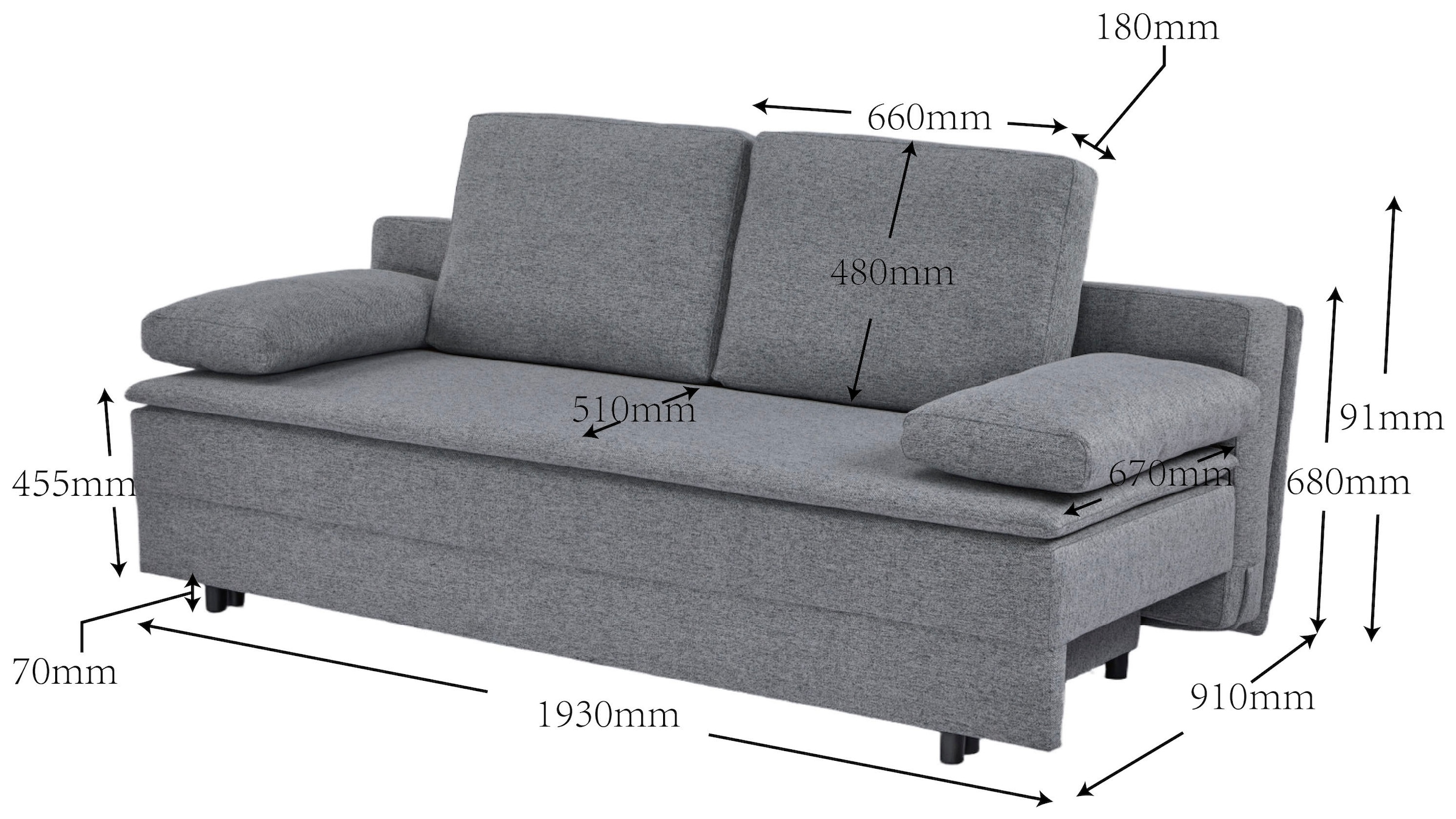 OTTO home Schlafsofa »JANNIKO Feinstruktur, Breite: 193 cm, Liegefläche 124x193 cm« mit Bettfunktion & Bettkasten, Matten-Polsterung