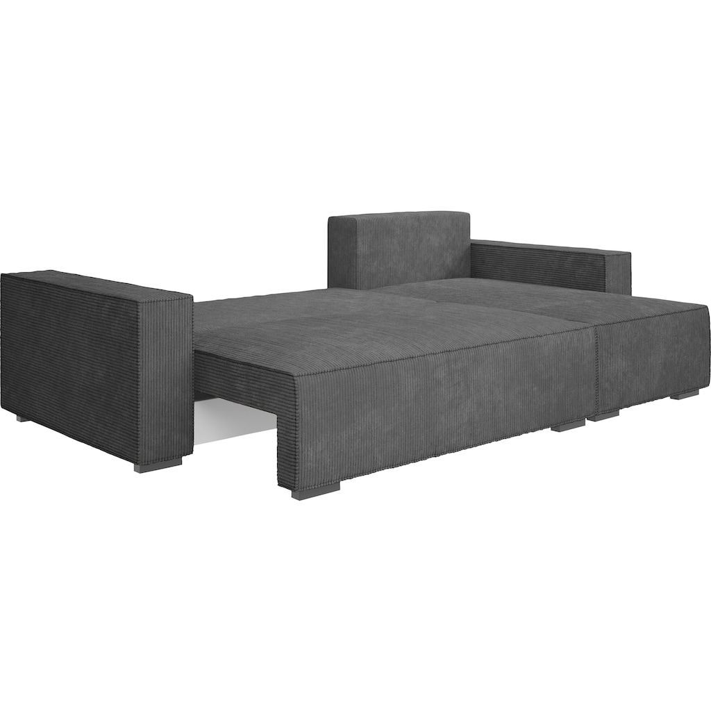 INOSIGN Ecksofa »Wylie«, Cord, Recamiere beidseitig montierbar, mit Bettfunktion und Bettkasten