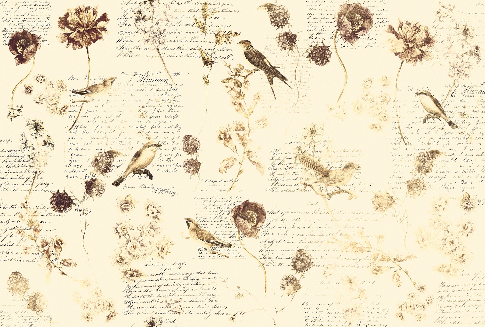 Architects Paper Fototapete "Atelier 47 Bird Poetry 1" floral glatt Vlies, Wand, Schräge, Decke