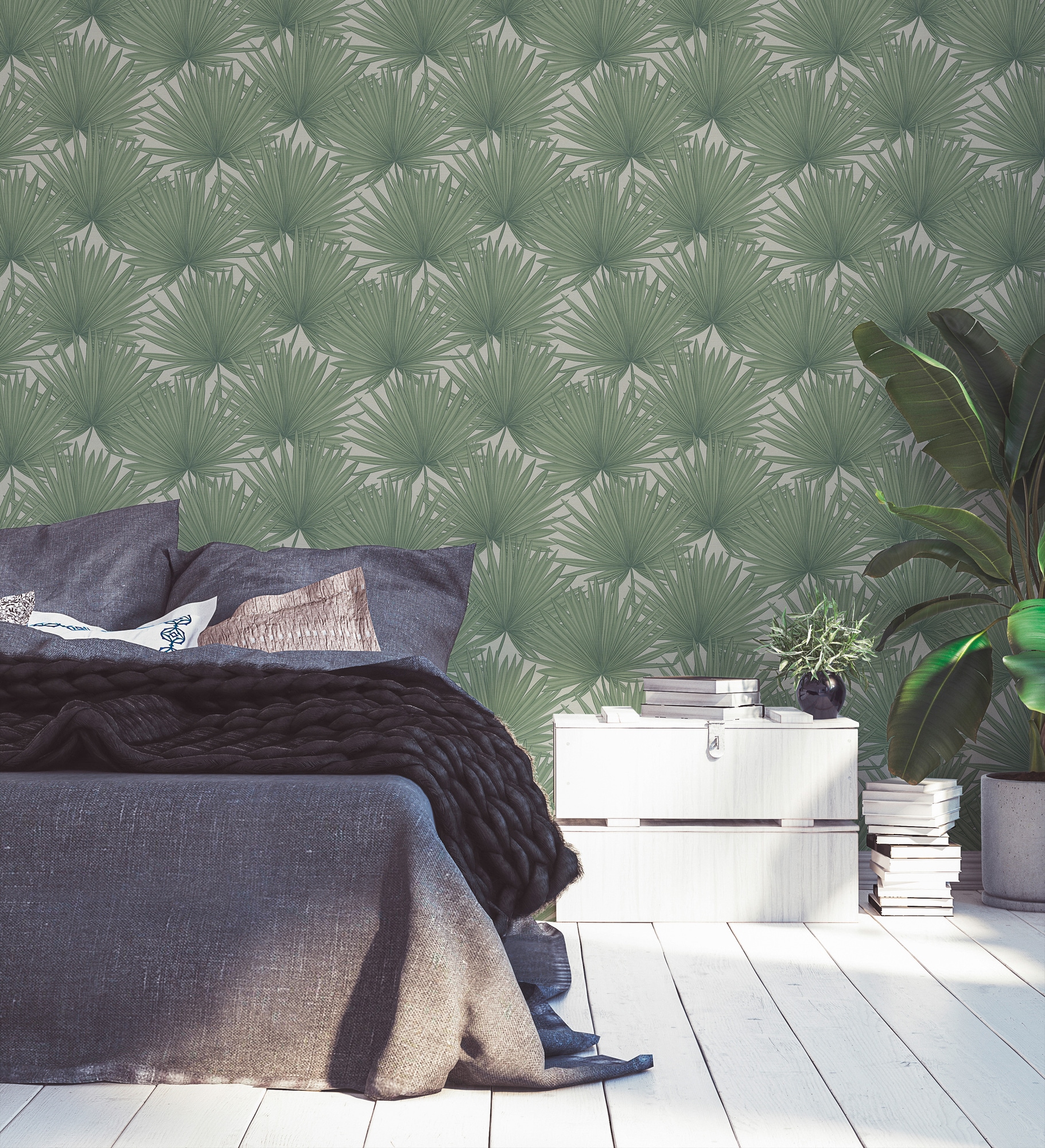 A.S. Création Vliestapete »Antigua Tapete mit Palmenblätter«, matt-gemustert-neutral, Tapete Floral Tapeten Wohnzimmer Schlafzimmer Küche modern Flur Design