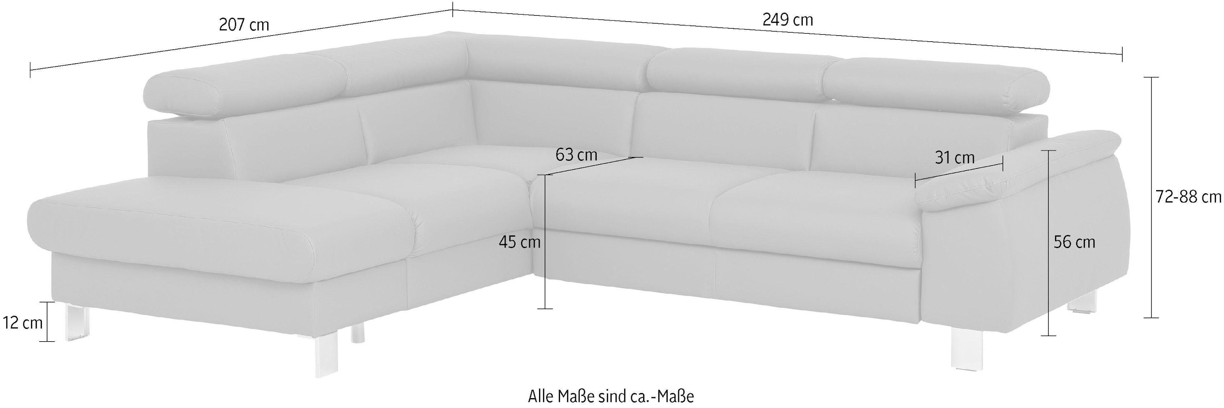 COTTA Ecksofa »Komaris L-Form«, inklusive Kopf- bzw. Rückenverstellung, wahlweise Bettfunktion