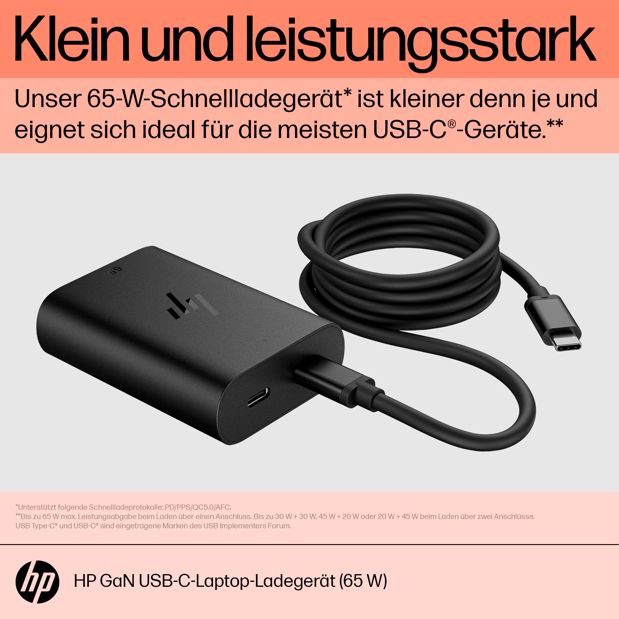 HP Laptop-Ladegerät »USB-C 65W BAUR Charger« GaN Laptop 