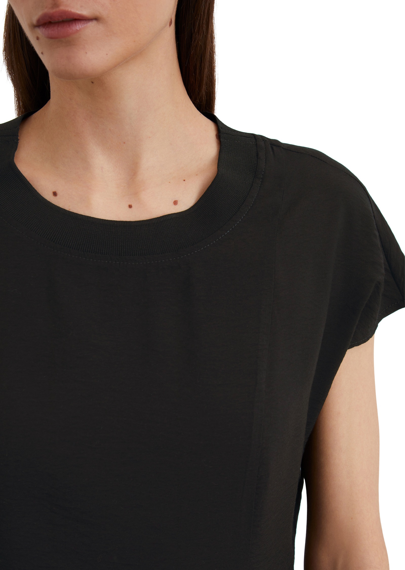 Midikleid MARC O'POLO "aus LENZING™ ECOVERO™", Damen, Gr. 34, Normalgrößen, schwarz (m990), Obermaterial: 83% Viskose, 17% Polyamid, unifarben, wadenlang, Kleider Midikleid 3