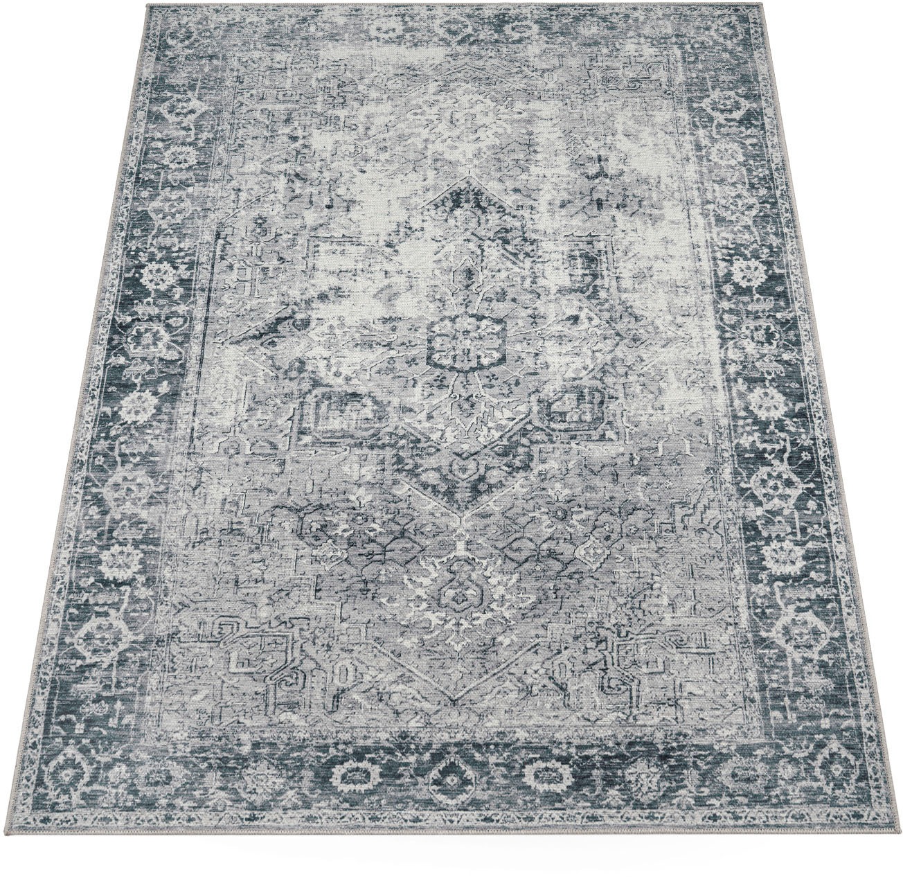 Paco Home Teppich »Lyon 333«, rechteckig, 4 mm Höhe, Kurzflor, Orient-Optik, Vintage Design, waschbar
