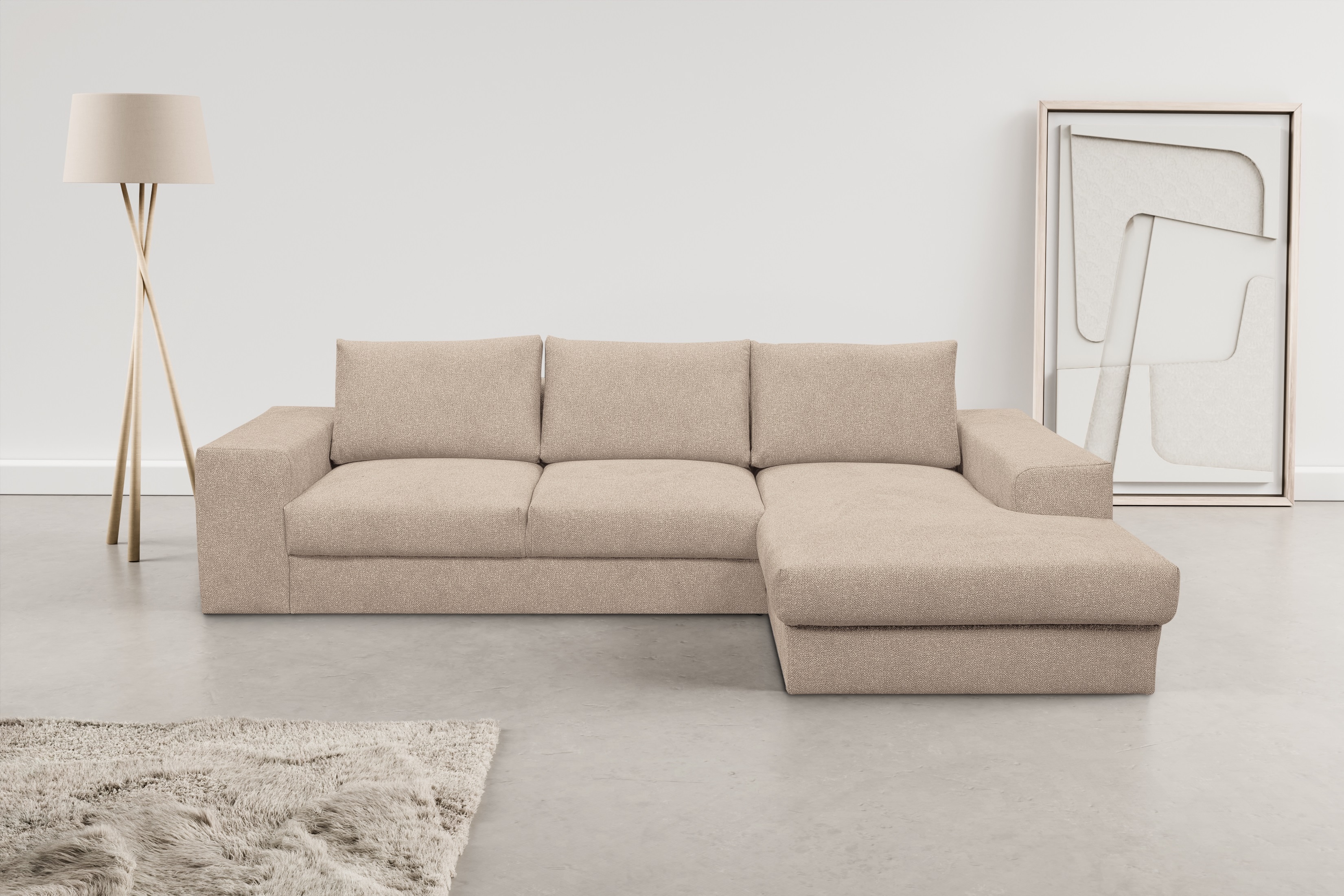 WERK2 Ecksofa "Rozzana 280 x 190 cm modern und bequem" Plüsch, L-Form, XXL