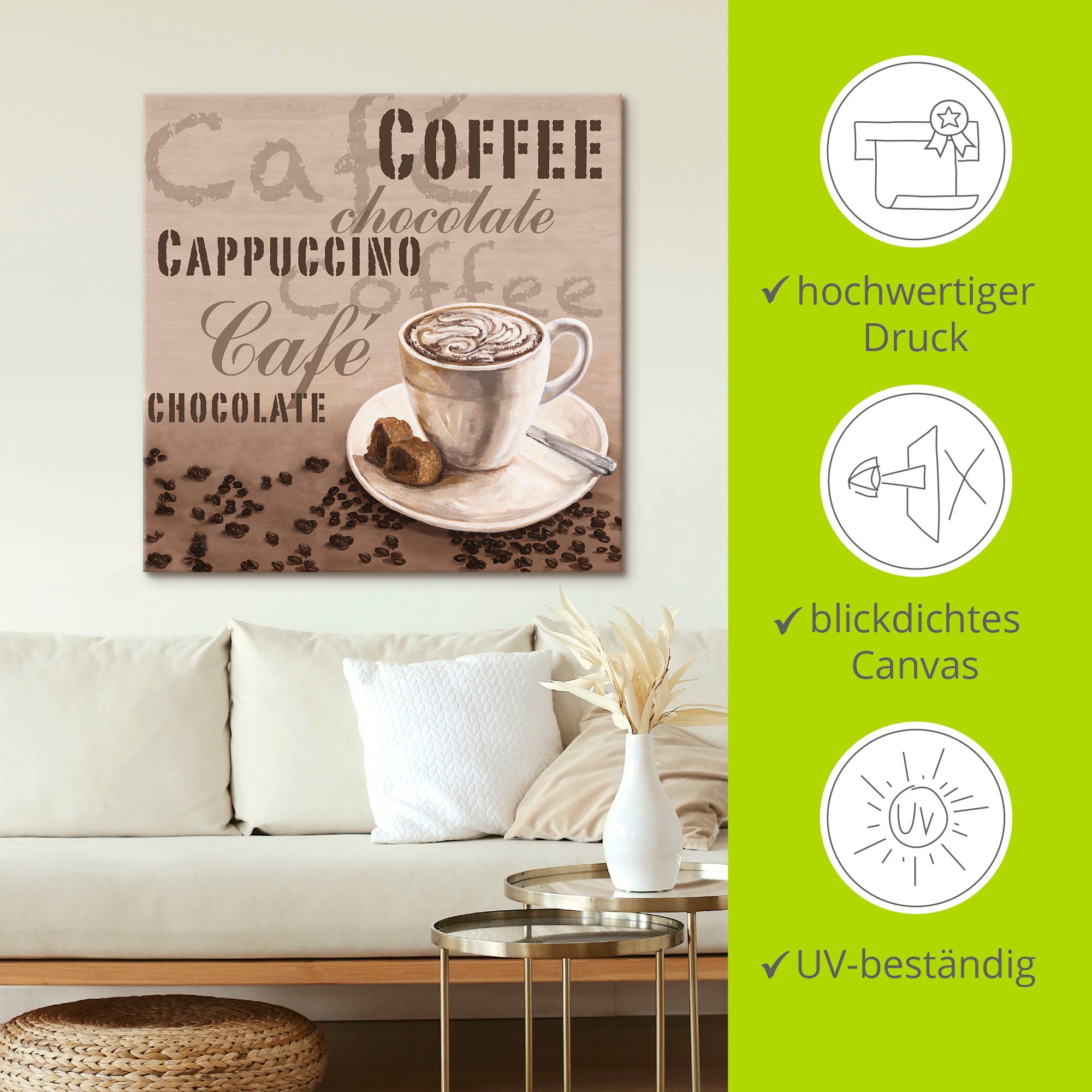 Artland Leinwandbild »Schokolade - Cappucino«, Getränke, (1 St.), auf Keilrahmen gespannt
