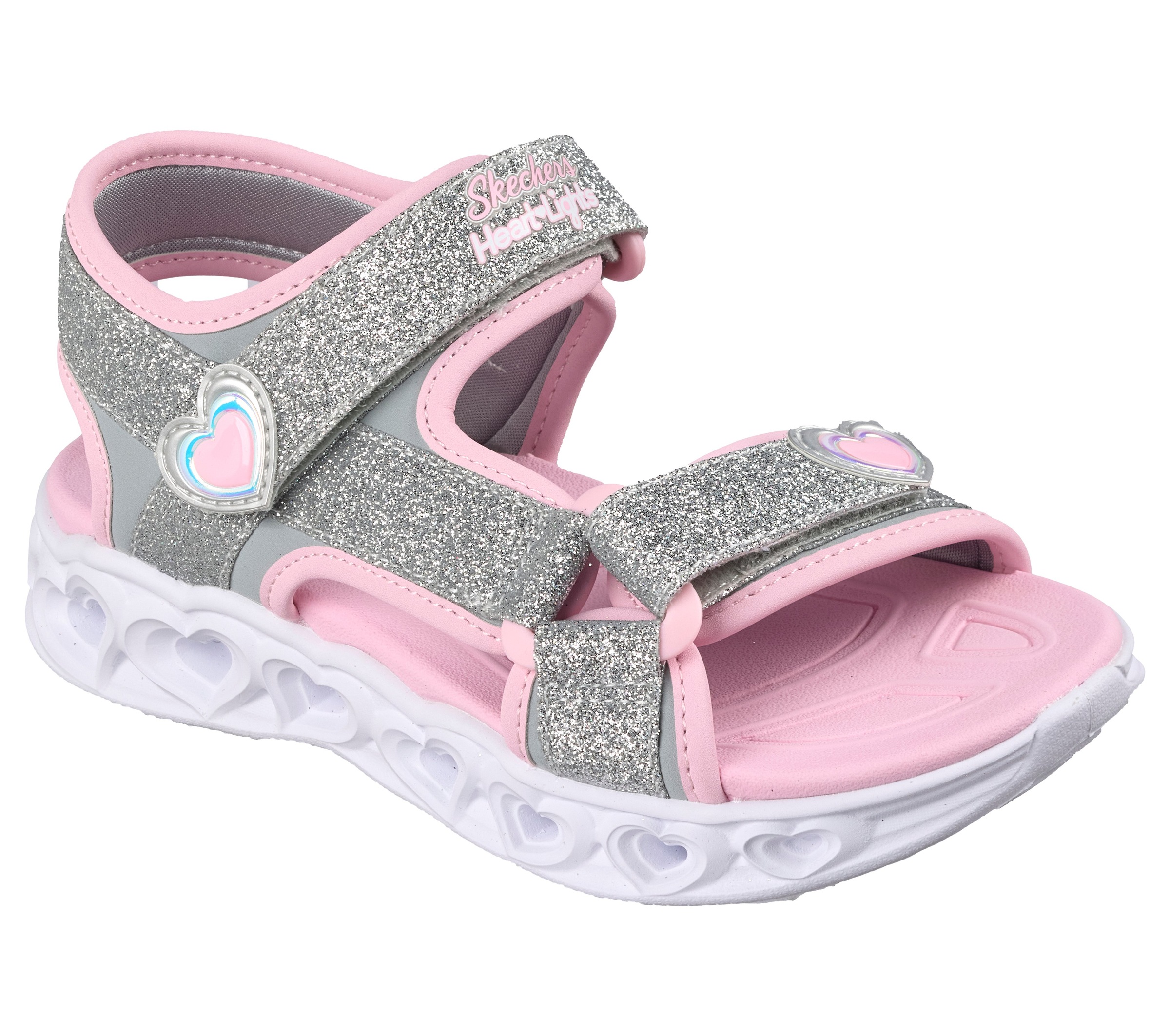 Sandale SKECHERS "HEART LIGHTS SANDALS", Mädchen, Gr. 28, silberfarben, rosa, Lederimitat, Glitzer, Schuhe Sandale, Sommerschuh mit Klettverschluss, Größenschablone zum Download 3