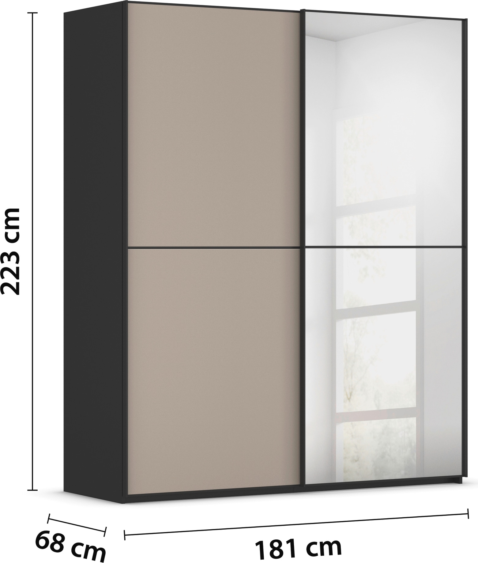 rauch Schwebetürenschrank »Kleiderschrank Schrank Garderobe Schlafzimmerschrank SCALE-DUO«, edle zweigeteilte Türen Spiegel/Glas-Mix 3 Zierleisten MADE IN GERMANY