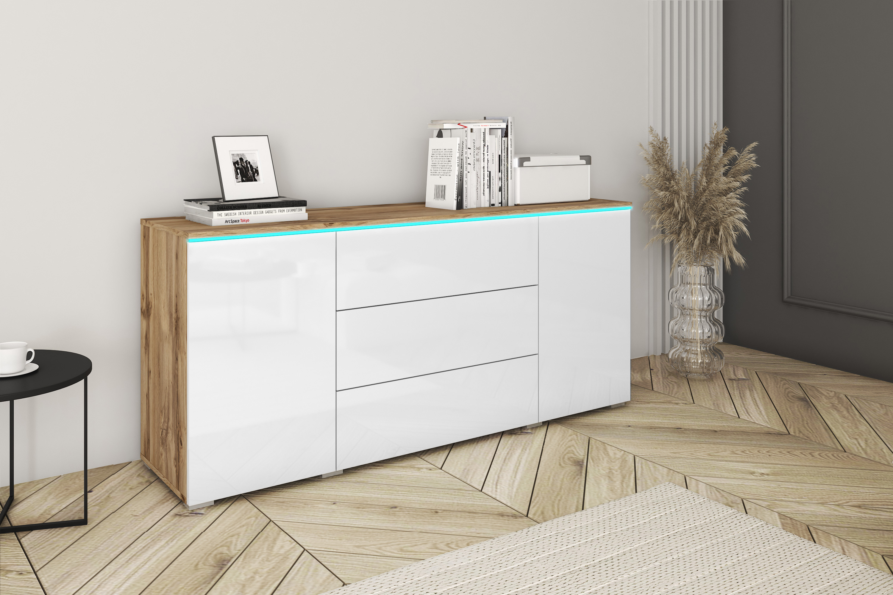 Home affaire Sideboard "VERA, grifflos" verstellbare Einlegeböden, Wahlweise mit oder ohne Beleuchtung
