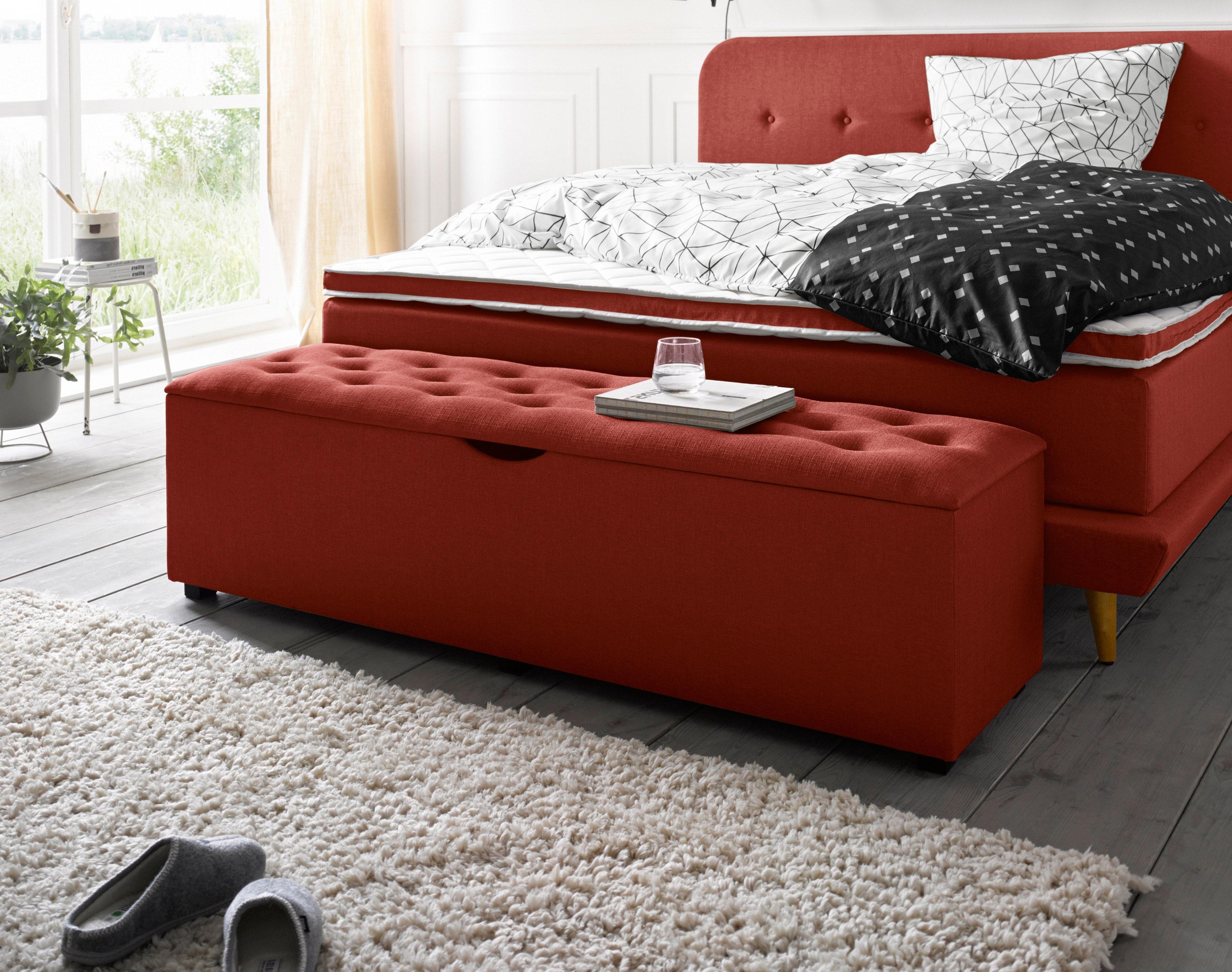 Places of Style Hockerbank »Knobbed«, Hockerbank mit Stauraum, Breite 120 cm und 160 cm