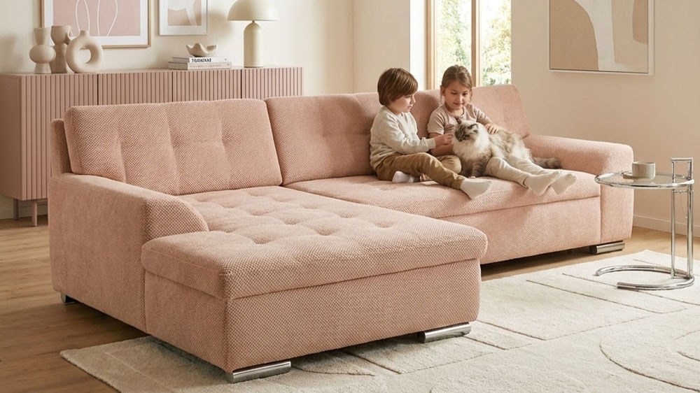 OTTO home "Torrnby 268 x 178 cm, mit Steppungen, modern & stabil" mit Schlaffunktion, L-Form, aus Pet Friendly Bezug