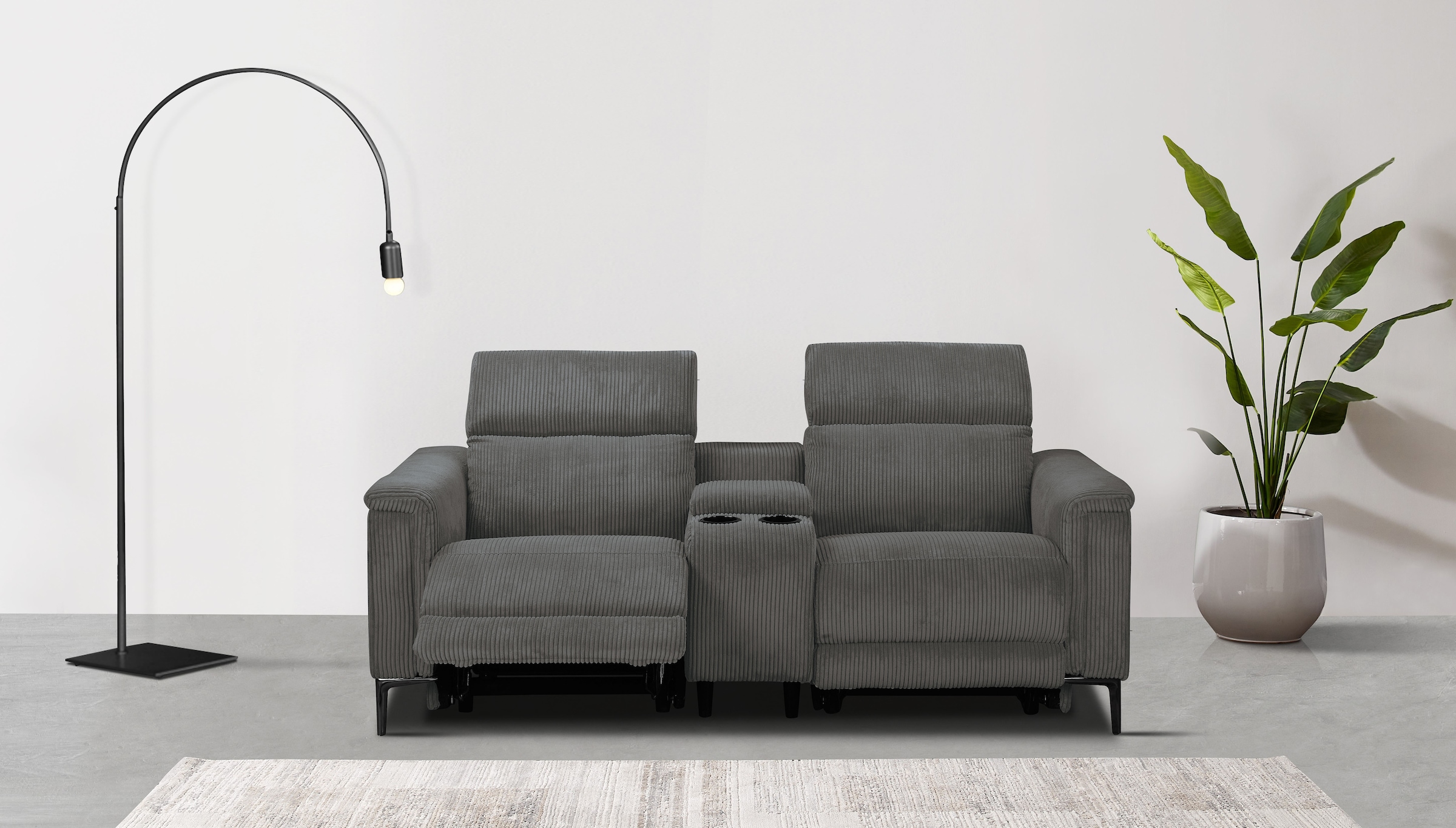 OTTO home 2-Sitzer "LUND Cord, Relaxfunktion, TV-Sessel, manuell/elektrisch (USB-A)" m. elektrischer o. manueller Relaxfunktion, Getränkehalter u. Staufach