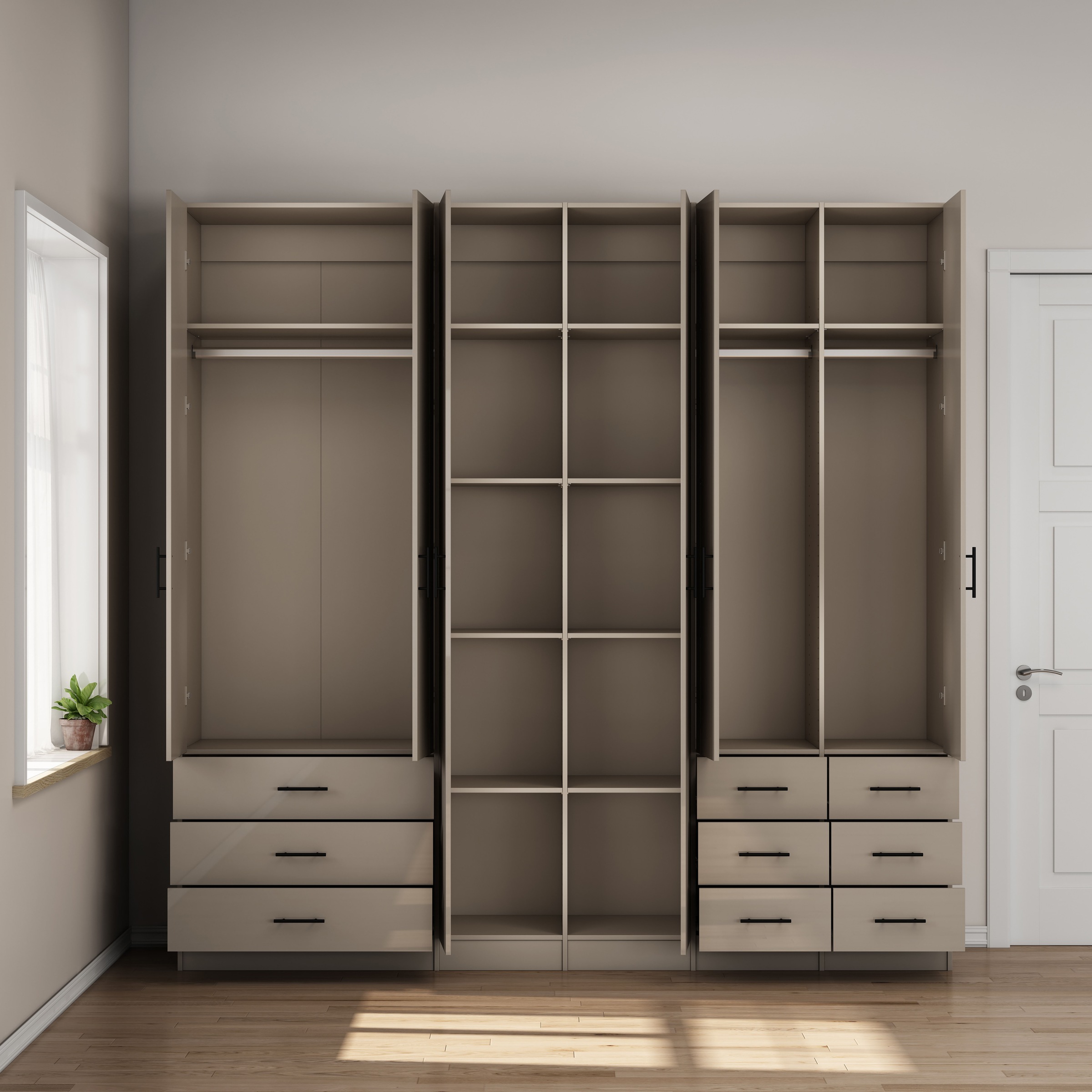 OTTO home Kleiderschrank »Trento Schlafzimmerschrank Garderobe hochglanz« in 2 unterschiedlichen Schrankhöhen wählbar,  Schrank mit 6 Türen und 9 Schubladen, Hochglanz-Fronten, 2,39m Höhe