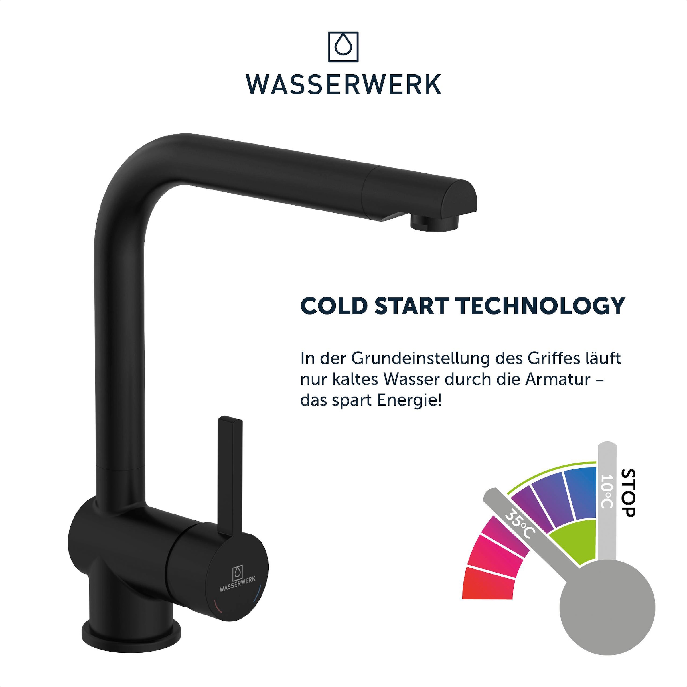 WASSERWERK Spültischarmatur »WK 4, Wasserhahn, Küche, Einhebelmischer«, 360° schwenkbar, Cold-Start-Funkt., geräuscharm