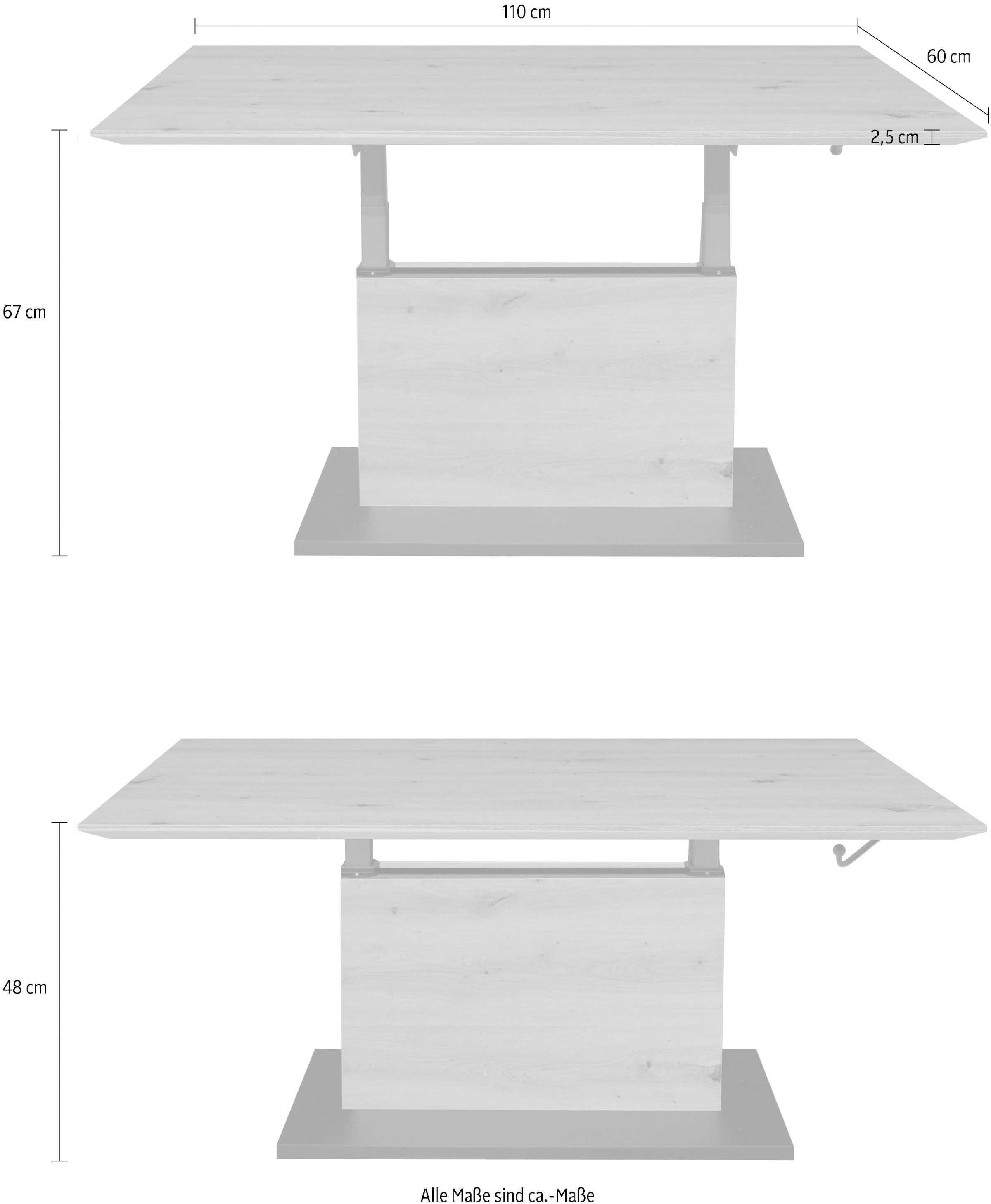 Mäusbacher Couchtisch »Faro«, Faro Couchtisch, höhenverstellbar von 48-67 cm, Breite 110 cm