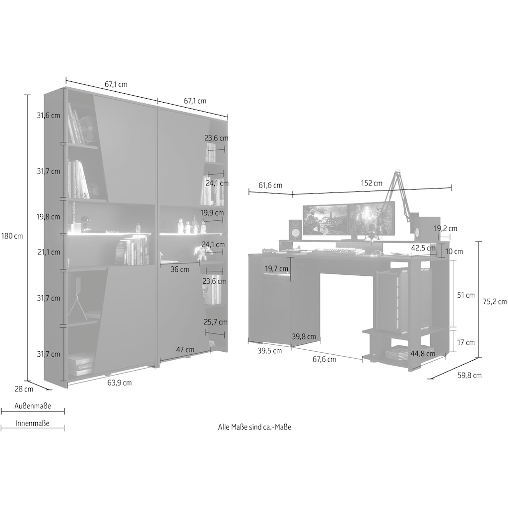 Parisot Jugendzimmer-Set »Gaming - Set«, (3 St.), Gaming-Set