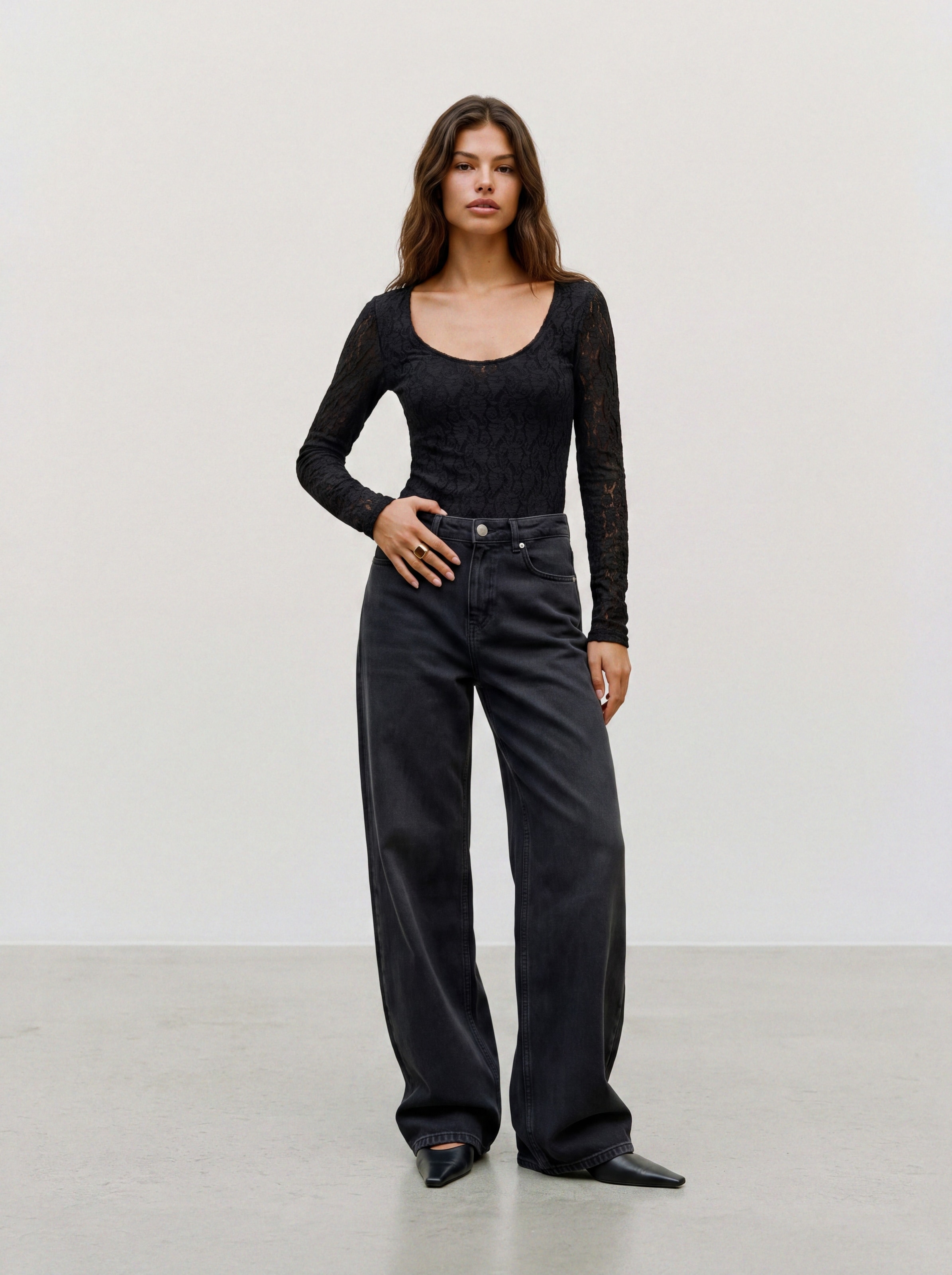 Vero Moda Langarmshirt »VMFLORA LS 2-WAY LACE TOP JRS NOOS« Materialmix, slim fit