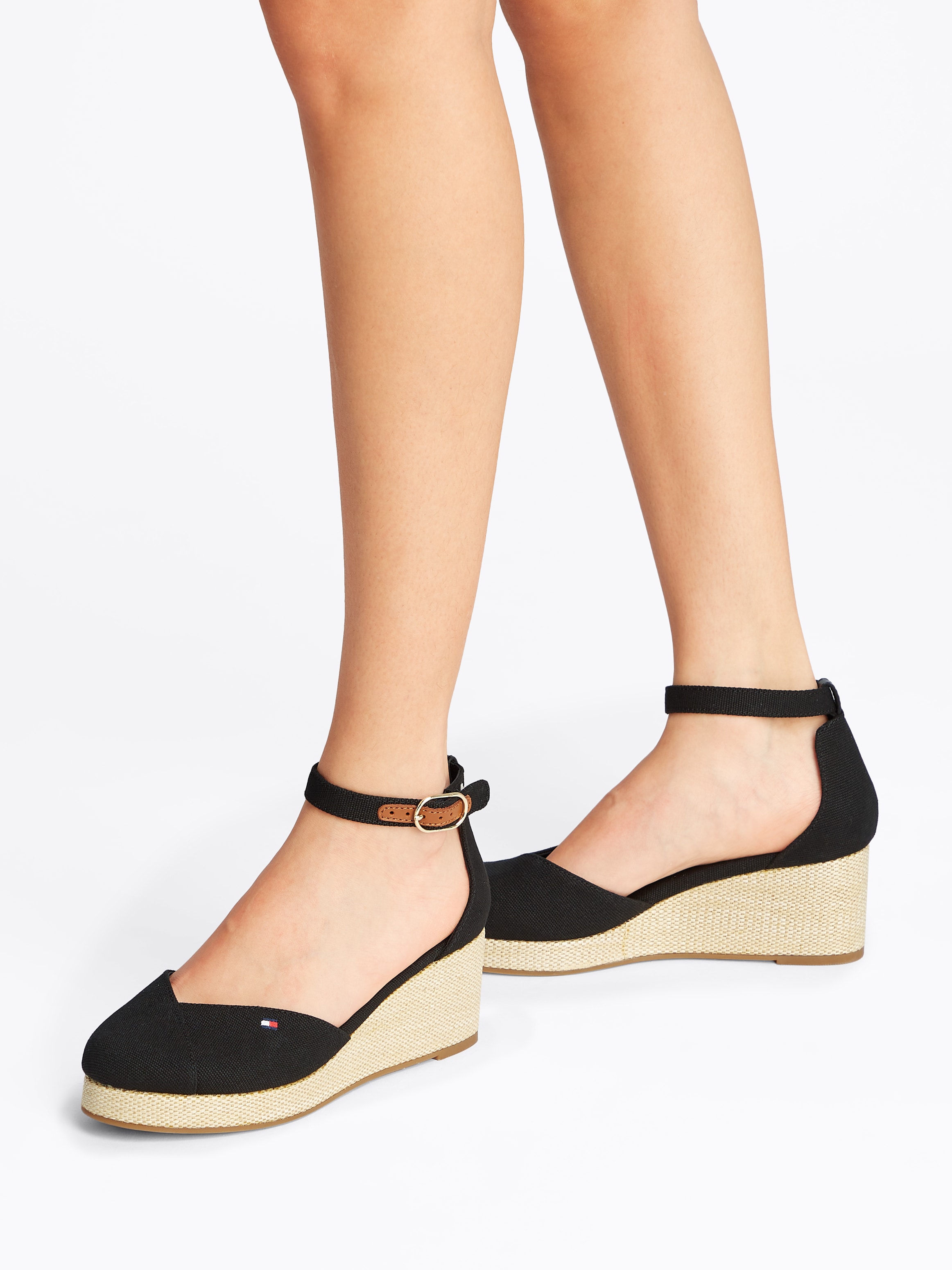 Tommy Hilfiger Keilsandalette "FLAG CLOSED TOE MID WEDGE ESPAD", Riemchensa günstig online kaufen