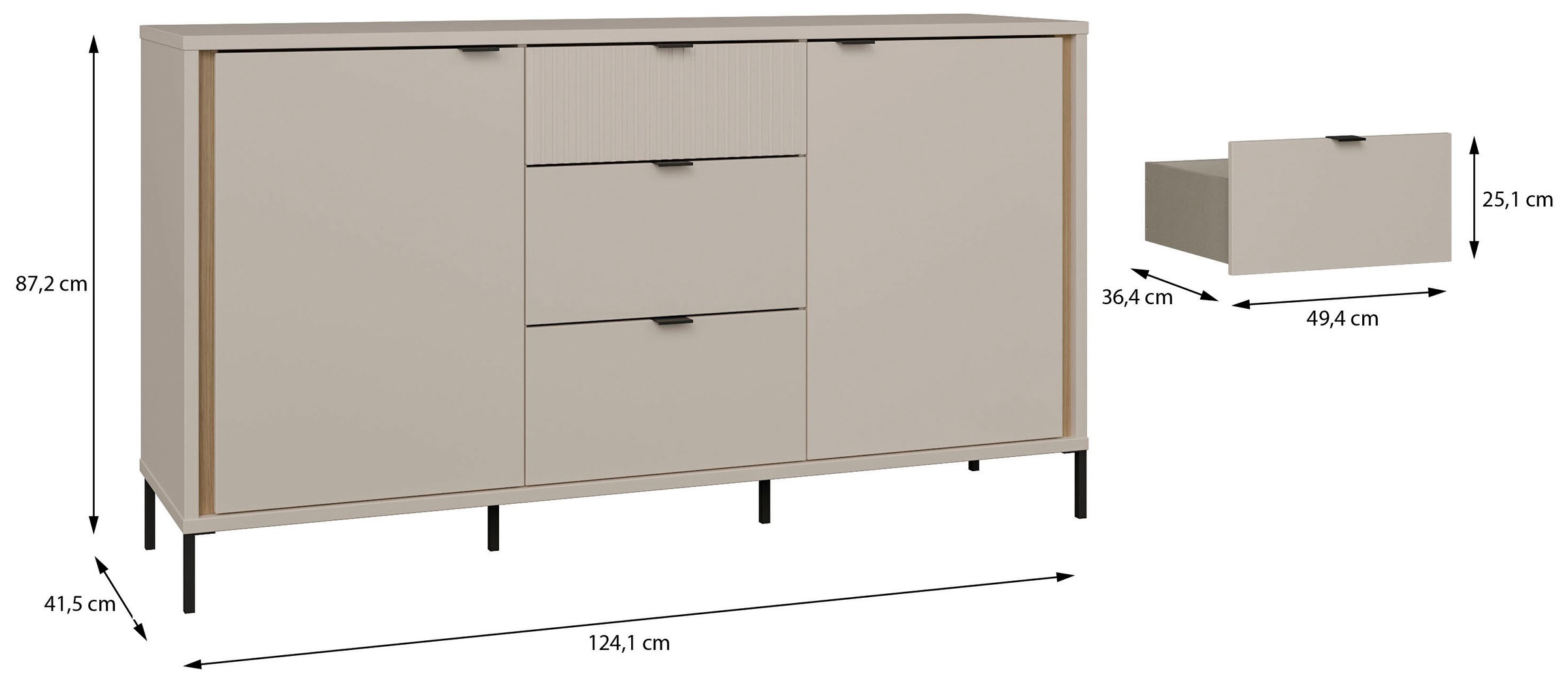 FORTE Sideboard »Forte Seravel Sideboard 160 cm, Kashmir Beige/Mauvella Eiche« B/H/T 158,8/87,2/41,5 viel Stauraum, Lamellenoptik