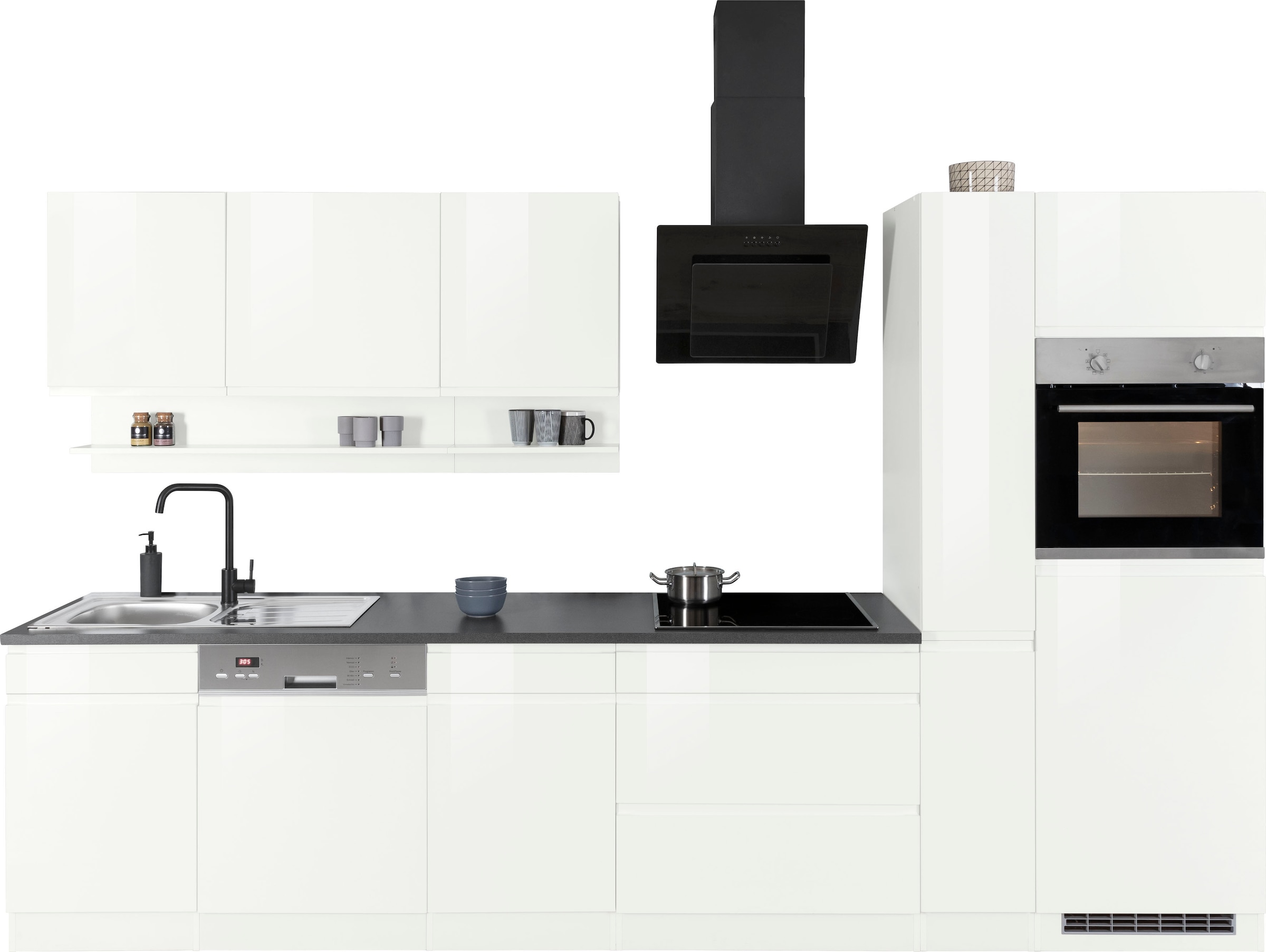 KOCHSTATION Küchenzeile "KS-Virginia,neu in verbesserter Ausführung" Arbeitsplatte 38 mm stark, Stauraum, Softclose, Breite 330 cm, Soft-Close, ohne E-Geräte