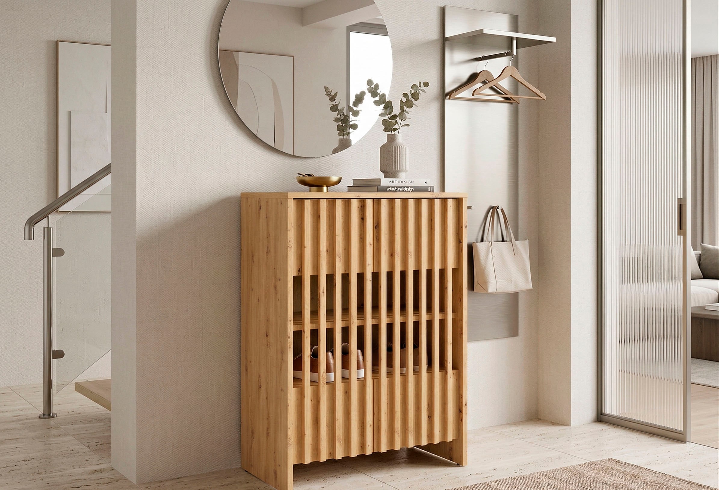 OTTO home "MURET, multifunktionale Kommode, 4 Fächer und 2 Türen, Lamellenfronten" Maße B/T/H: 60/35,4/87 cm, Kommode mit viel Stauraum, Maße B/T/H: 60/35,4/87 cm