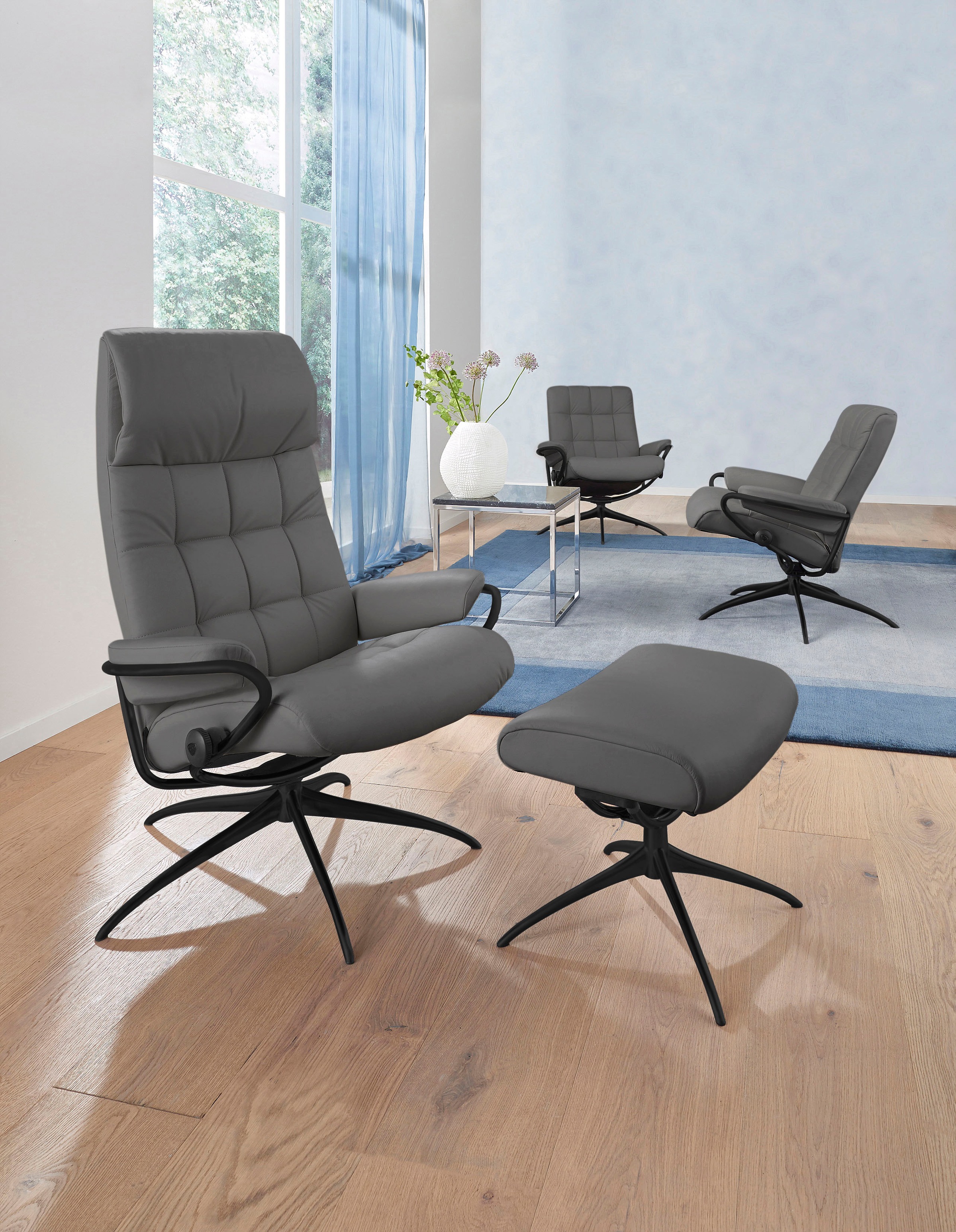 Stressless® Relaxsessel »London«, (Set, Relaxsessel mit Hocker), mit Hocker, High Back, mit Star Base, Gestell Schwarz
