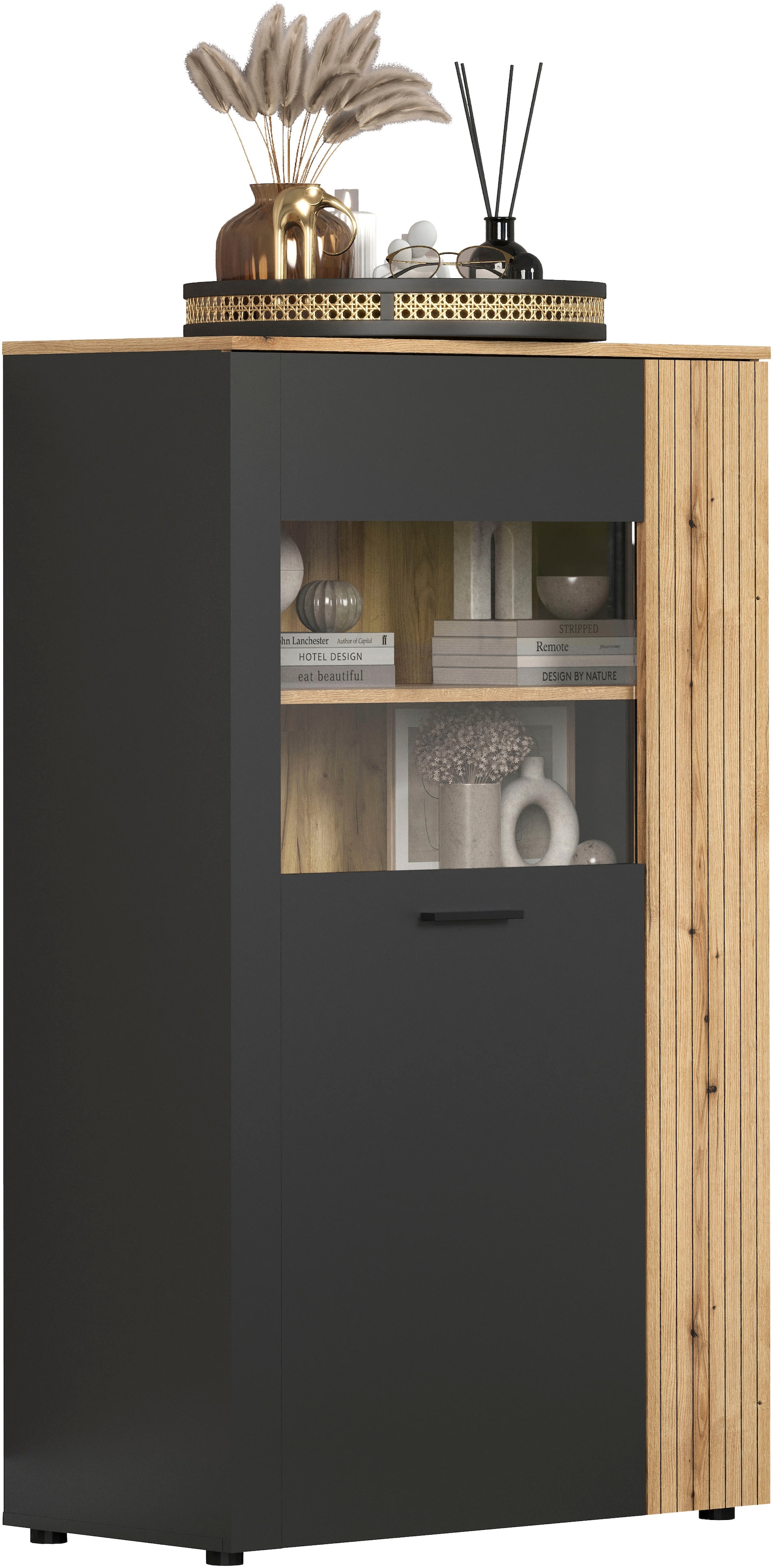 Home affaire Highboard »Estepona« 1 Stk. tlg. Highboard mit 2 Türen - (B/T/H) 90/42/146 cm