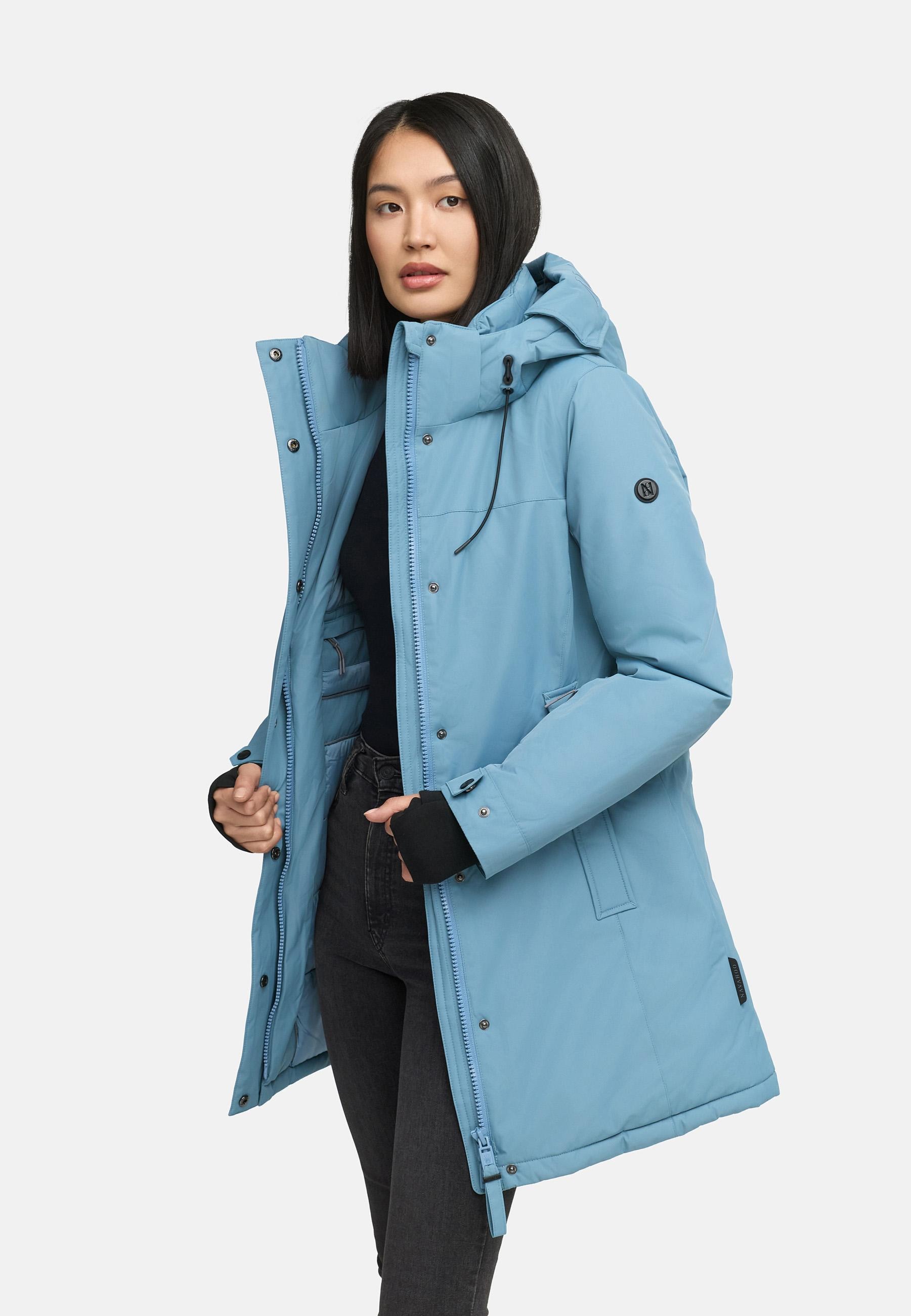 Navahoo Wintermantel »Frostkuss 14«, Warmer Damen Mantel mit abnehmbarer Kapuze und Taillengürtel