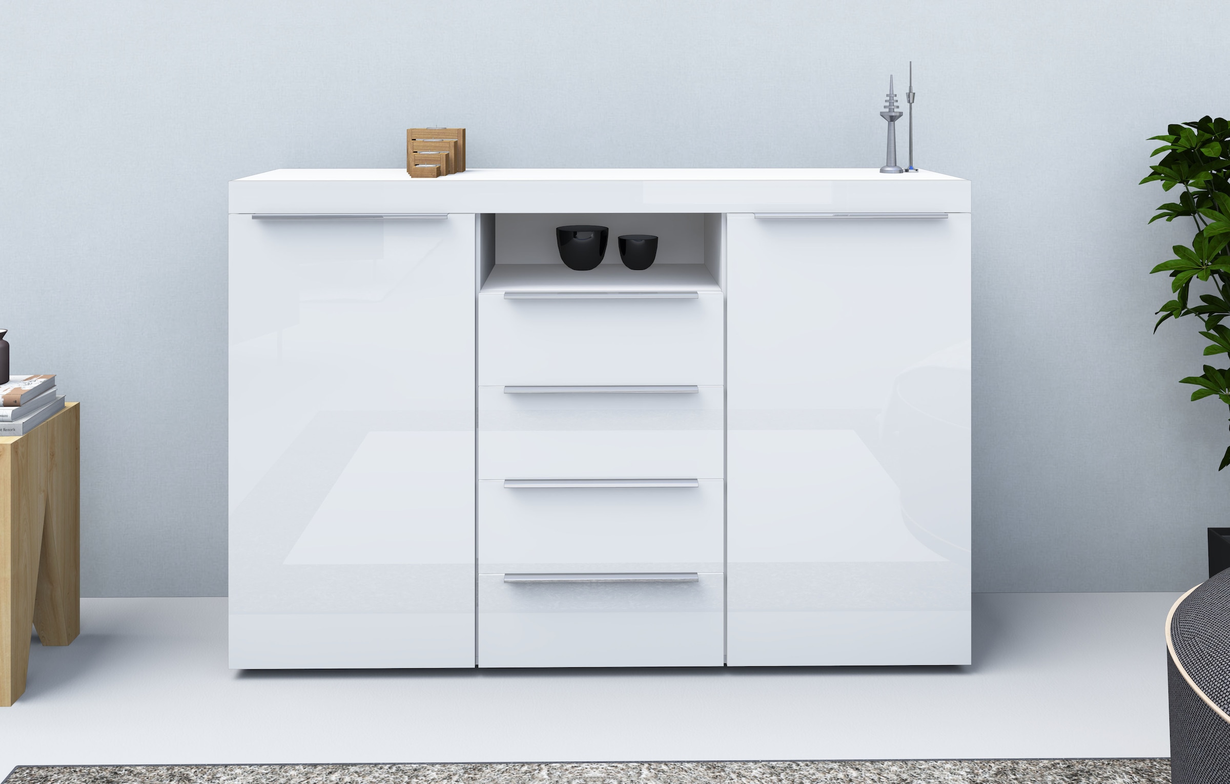 borchardt Möbel Highboard "Durban, Breite 139cm, Kommode mit glänzenden Met günstig online kaufen