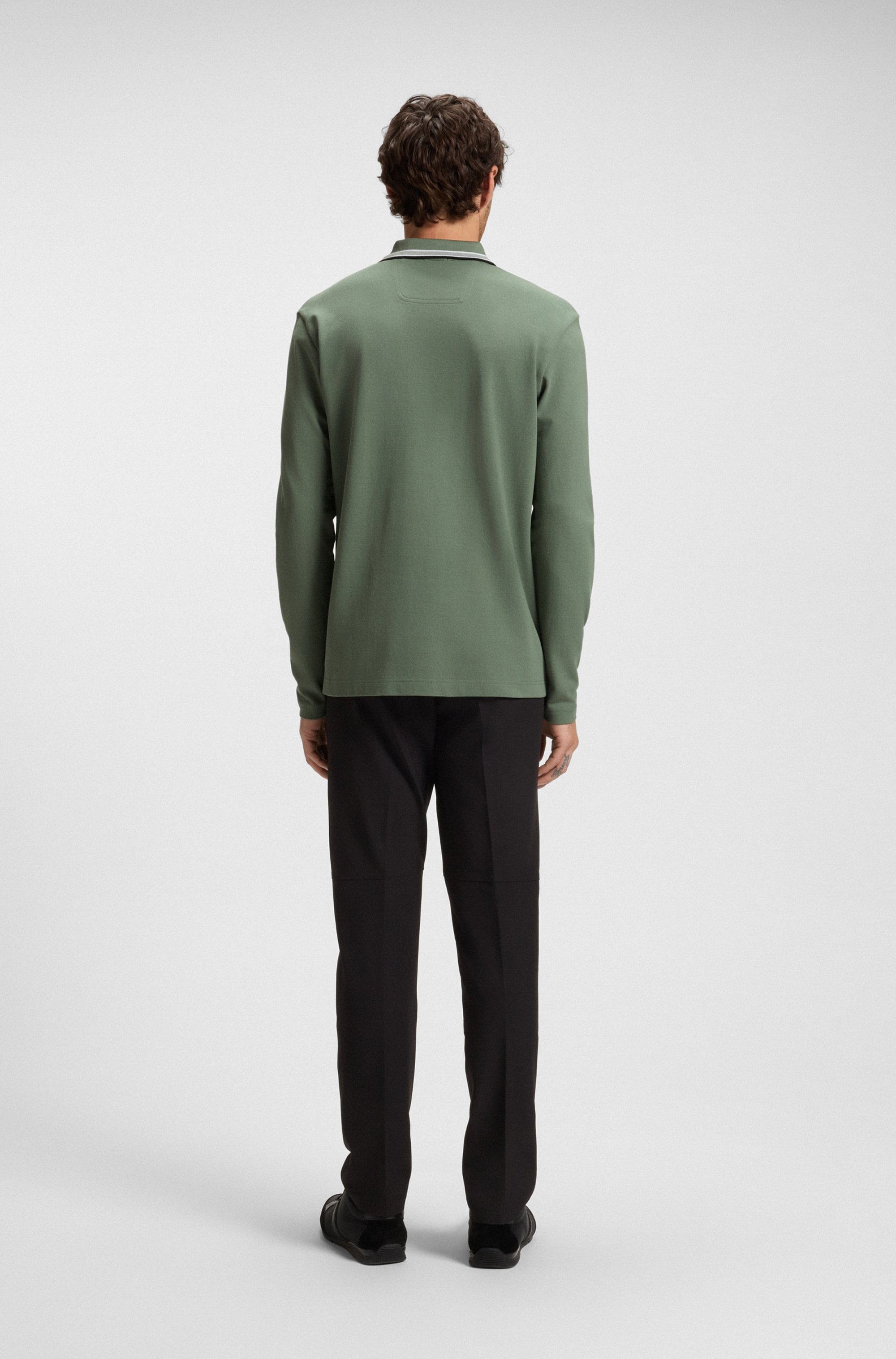 BOSS GREEN Langarm-Poloshirt »Plisy«, mit Streifen am Kragen