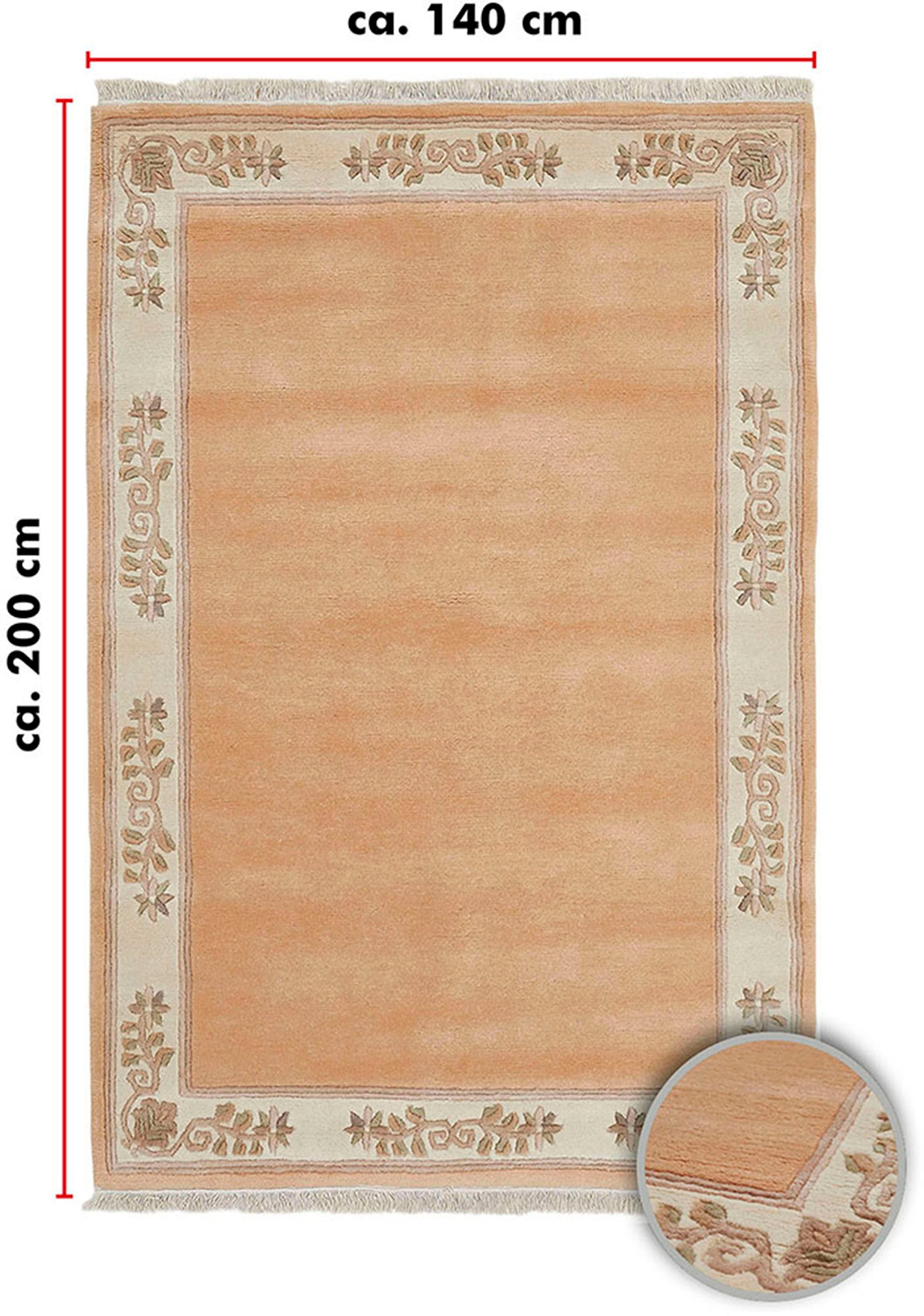 LUXOR living Wollteppich »Adour«, rechteckig, 18 mm Höhe, reine Wolle, handgeknüpft, mit Bordüre und Fransen, Wohnzimmer