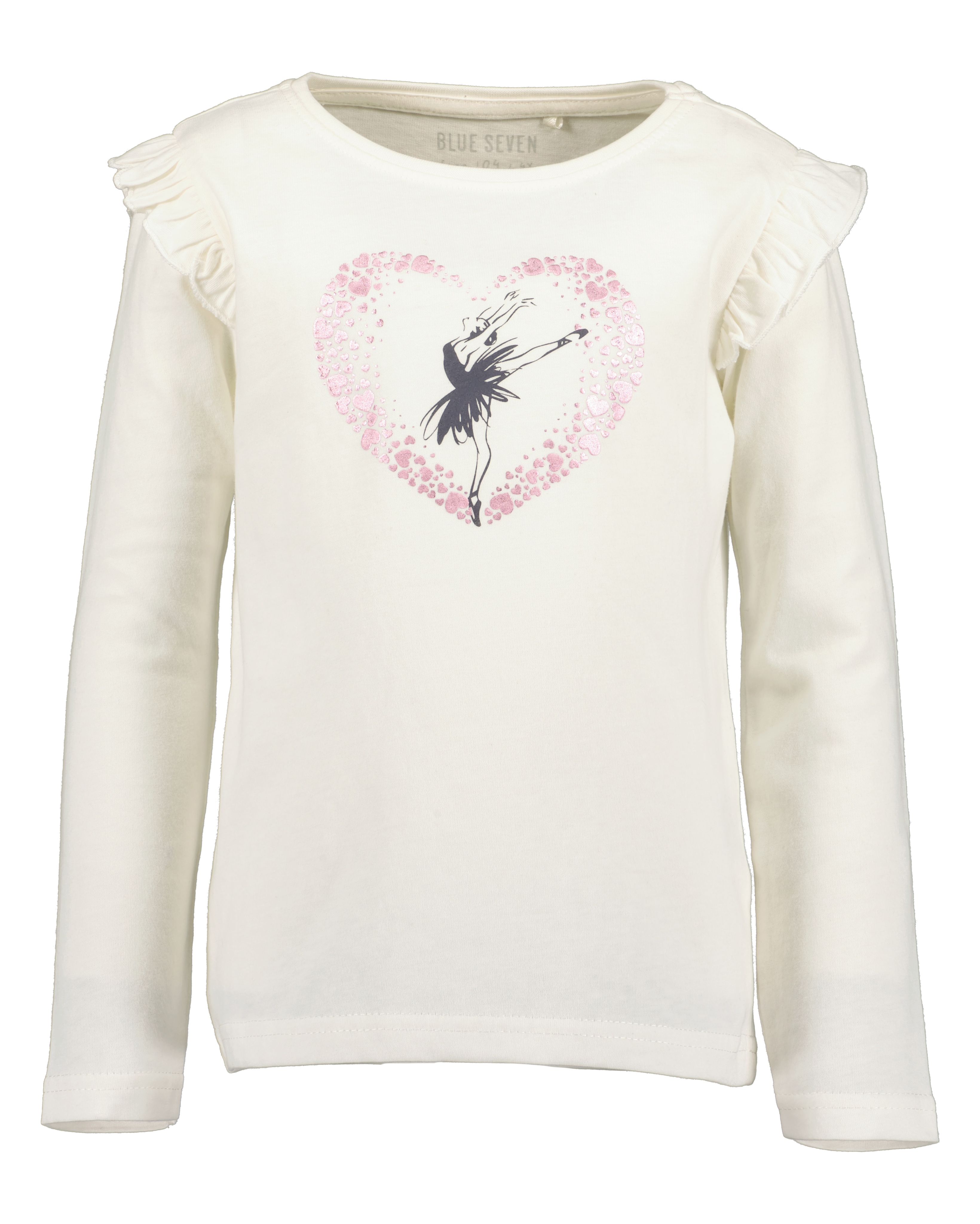 Blue Seven Langarmshirt Baumwolle, Rüschen, Motiv mit Tüllapplikation und Glitzerdruck