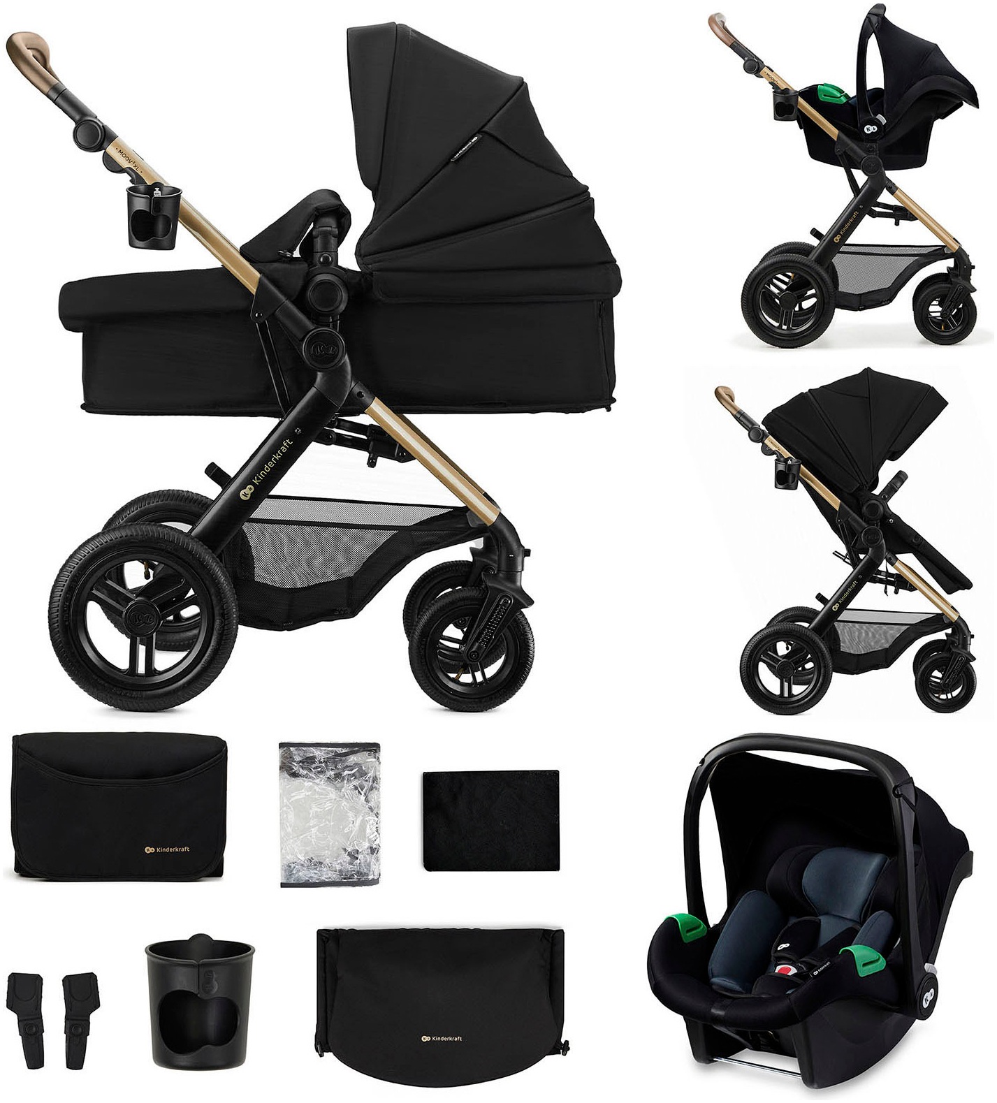 KINDERKRAFT Kinder Kombi-Kinderwagen "MOOV 2 XL"schwarz, Stahl, Kinderwagen, mit Luftreifen