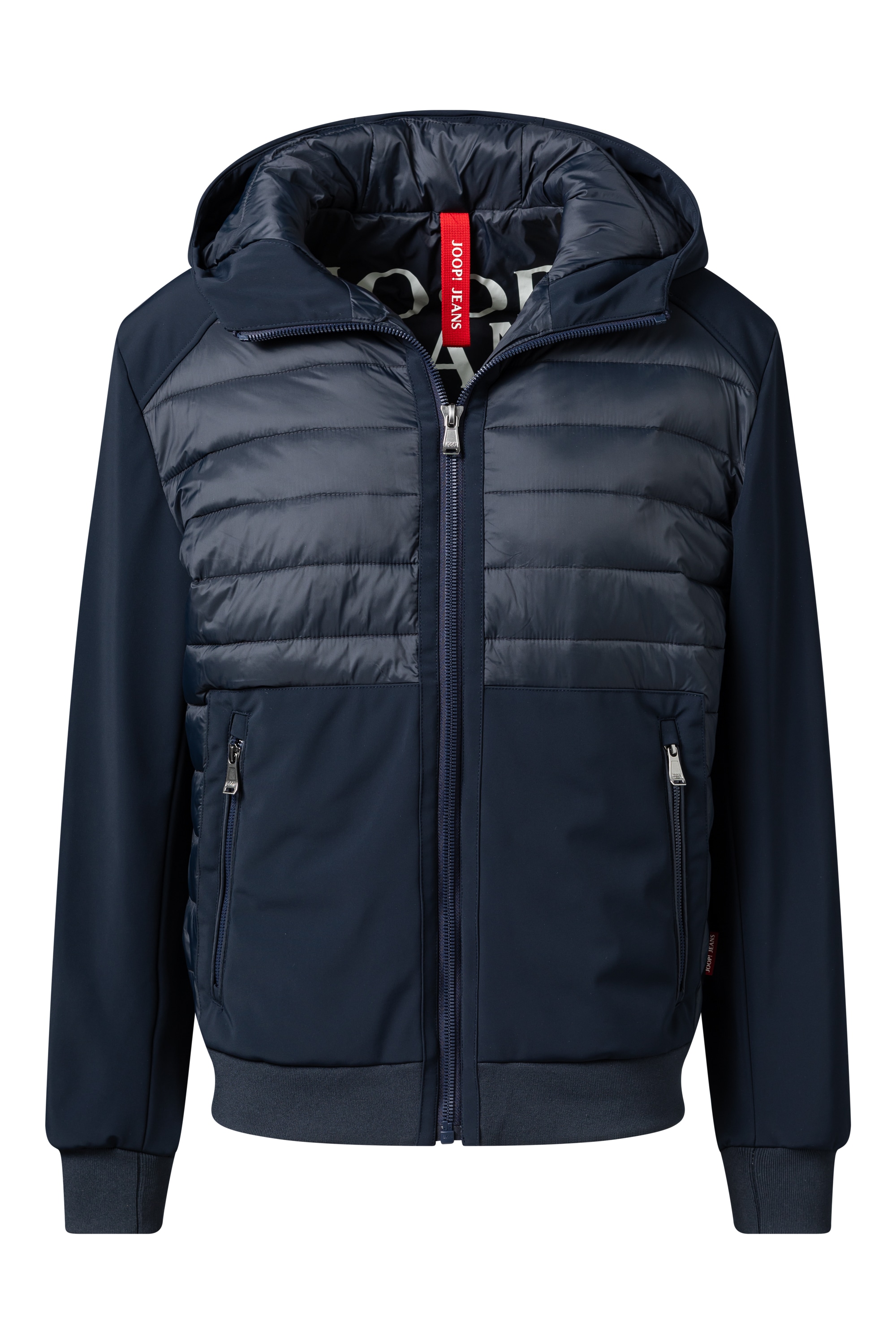 Joop Jeans Kapuzenfleecejacke »Joel«, mit Kapuze, Steppoptik auf der Vorderseite, Logopatch am Ärmel