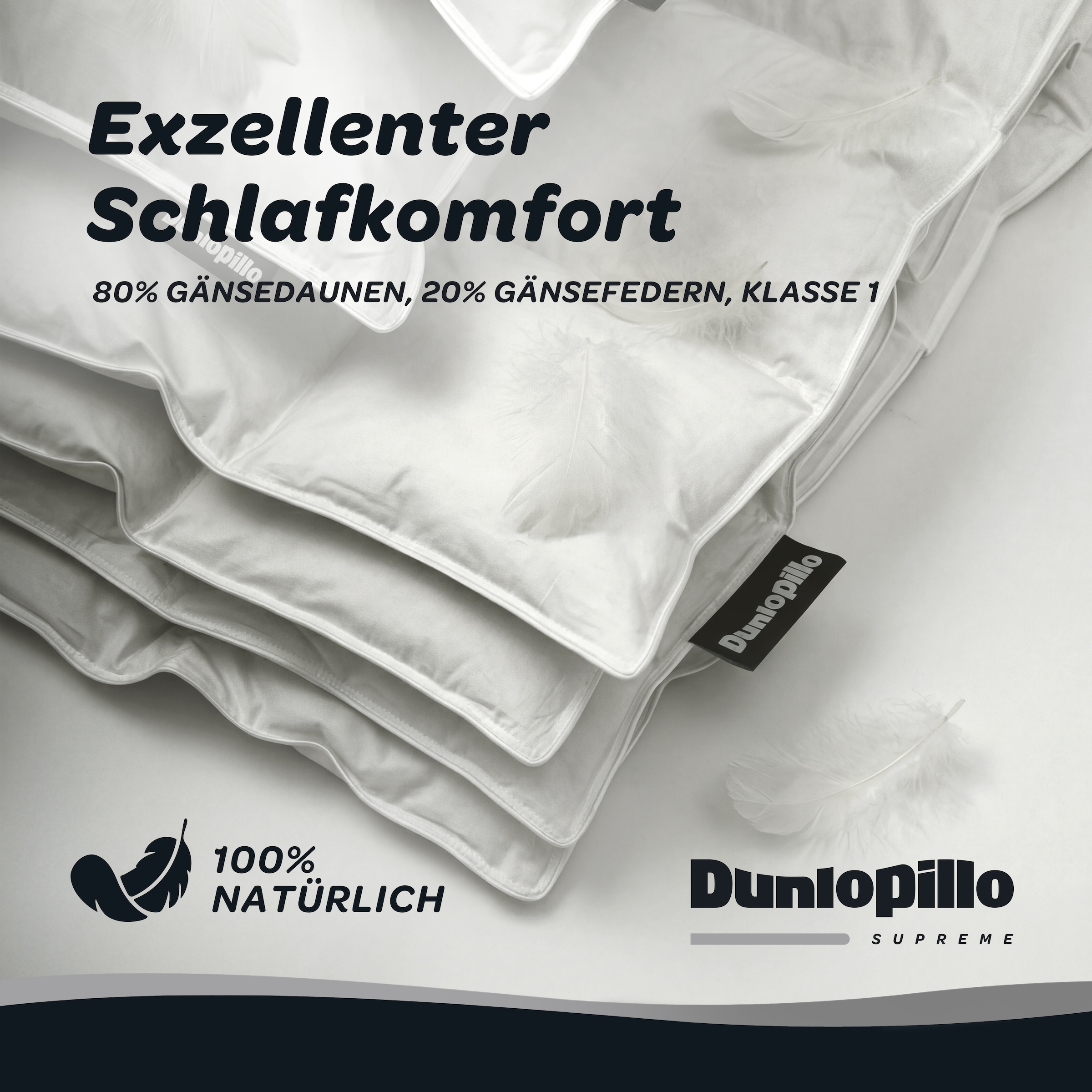 Dunlopillo Gänsedaunenbettdecke »Dunlopillo Supreme, "NEUHEIT" 135x200 & 155x220 cm« leicht Füllung 80% Gänsedaunen & 20% Gänsefedern 1 Stk. tlg. Hergestellt in Deutschland & Downpass zertifiziert