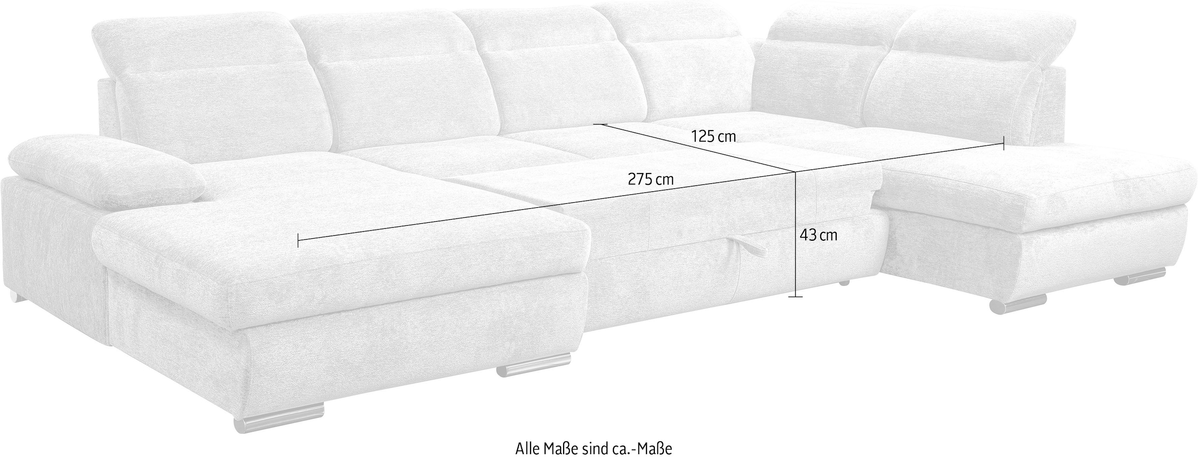 WERK2 Wohnlandschaft »Cordoba inkl. Bett, Bettkasten und Kopfteilfunktion, Breite 359cm«