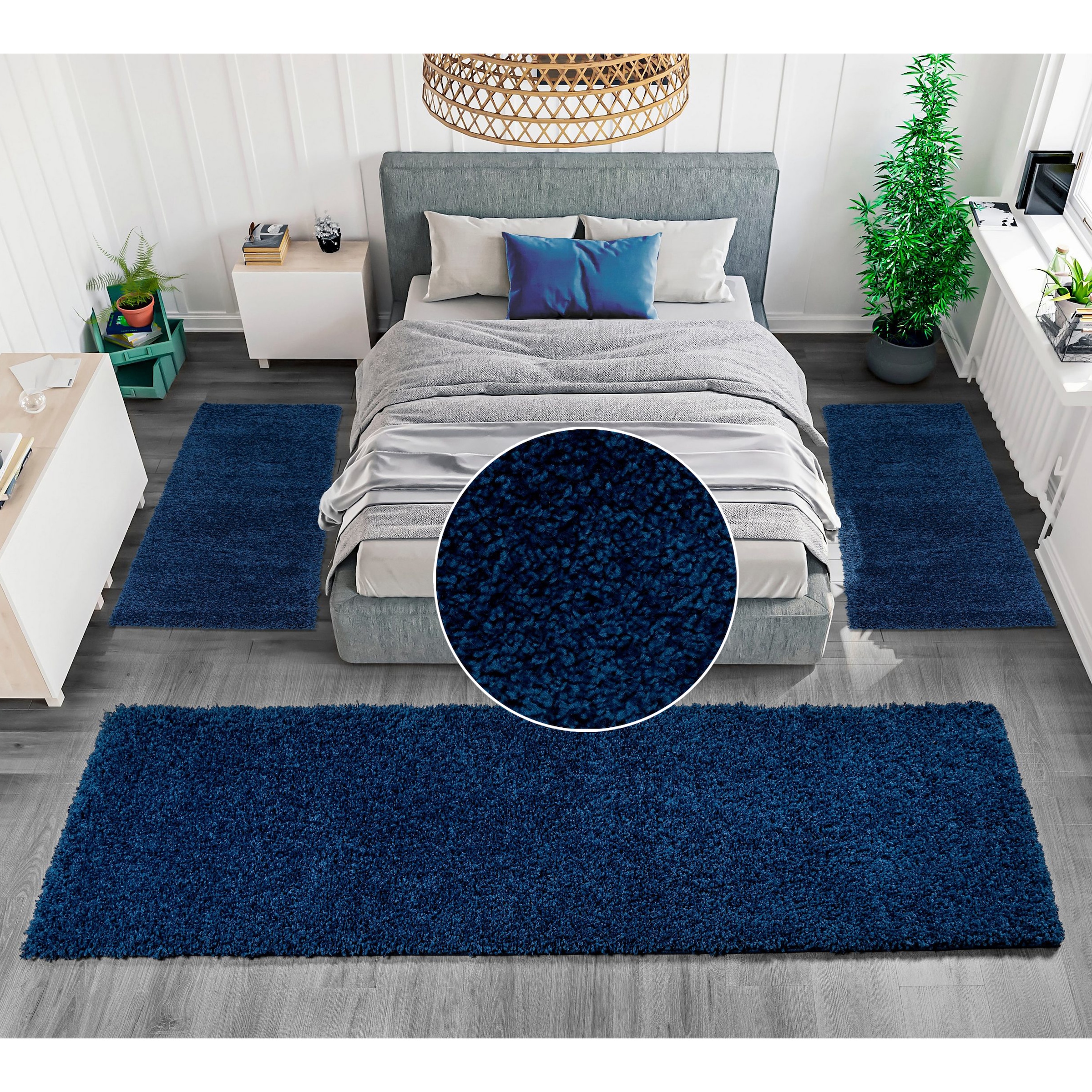 my home Bettumrandung »Viva« Höhe 45 mm 3 Stk. tlg. Bettvorleger, Läufer-Set, Uni-Farben, einfarbig, besonders kuschelig