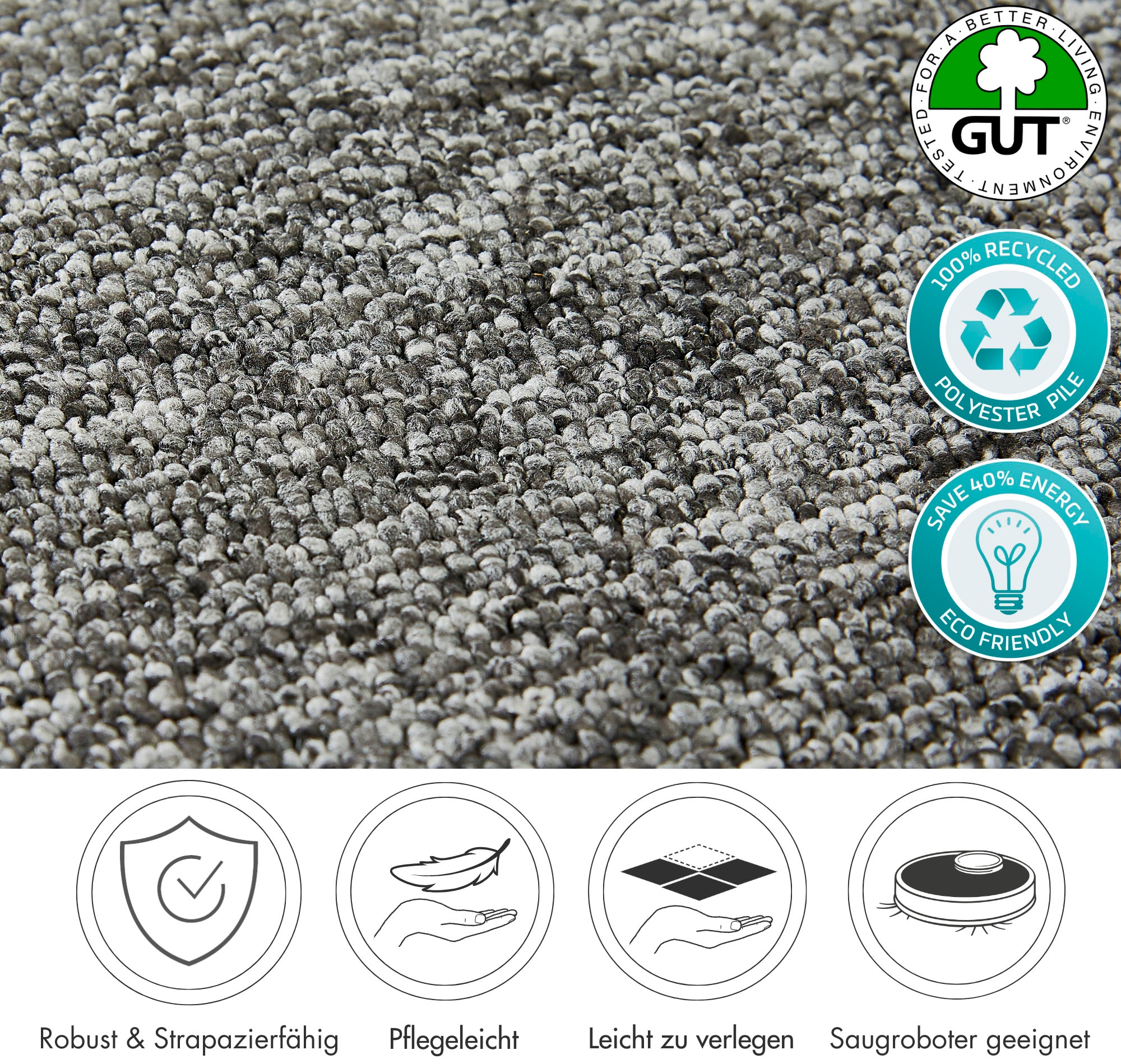 Andiamo Teppichboden »Bruce, Schlinge«, rechteckig, 4 mm Höhe, meliert. Breite 400 cm, Wohnzimmer, strapazierfähig & robust