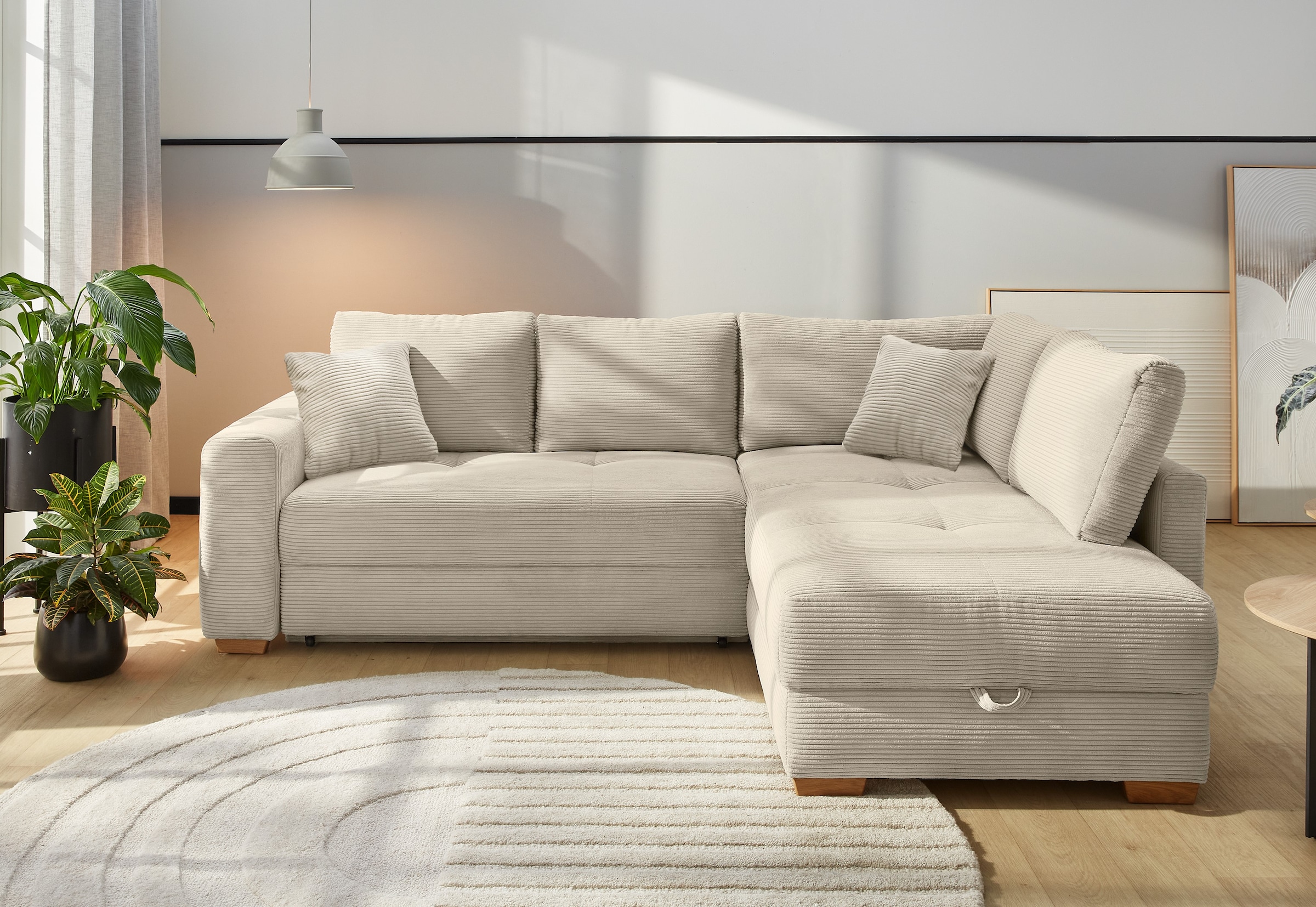 Jockenhöfer Gruppe Ecksofa "Sunset L-Form, B: 257 cm, Liegefl. 160x223 cm Dauerschlafsofa" Tonnentaschen-Federkern, Kaltschaumtopper, Bettkasten & Zierkissen